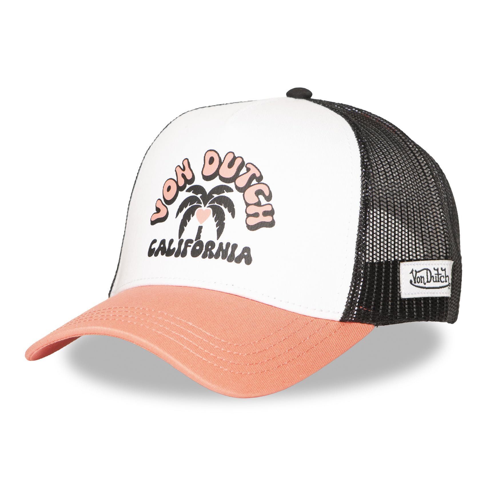 Von Dutch Czapka z daszkiem Trucker, oddychająca siatka, czarno-biała, z koralowym daszkiem, regulowana, styl kalifornijski