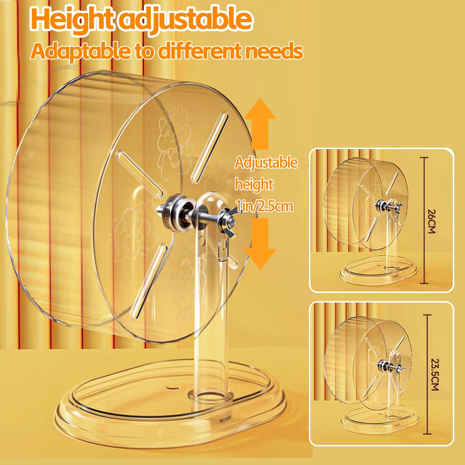 Acsist Silent Hamster Exercise Wheel,9.5 Inch Quiet Spinner Syrian Hamster Running Wheel,Silent Wheels with Anti-Skid & Adjustable Stand for Gerbils, Rats, or Other Small Pets,Transparent - image 6