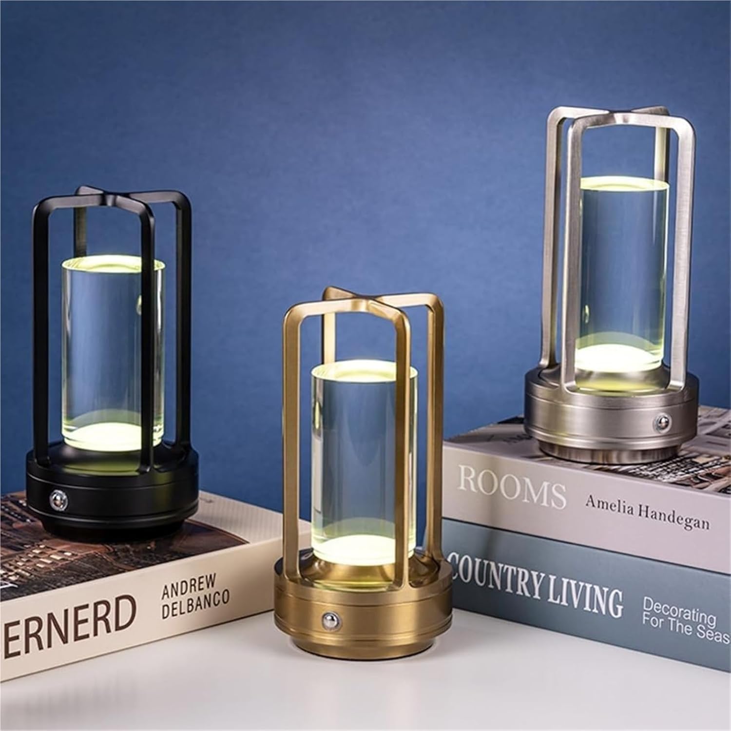 Crystal Lantern Lamp, Cordless Rechargeable Table Light with 4000mAh, 3-Color Dimming, Touch Control, Portable for Indoor/Outdoor, Living Room Bedroom Camping, Black(Silver)