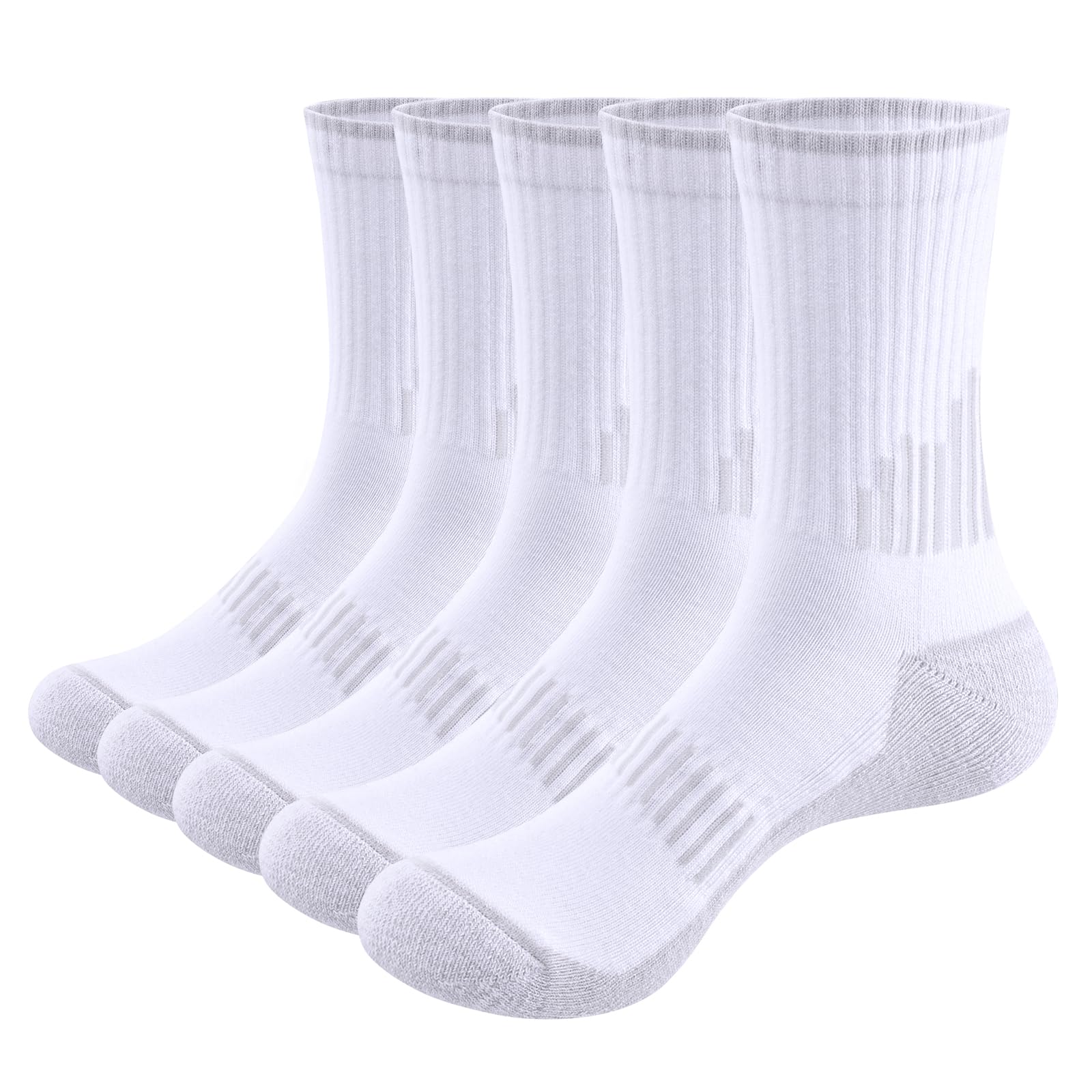 YUEDGE Mens Cushioned Crew Socks Moisture Wicking Work Socks Breathabel Cotton Casual Mens Socks for Men 6-13, 5 Pairs
