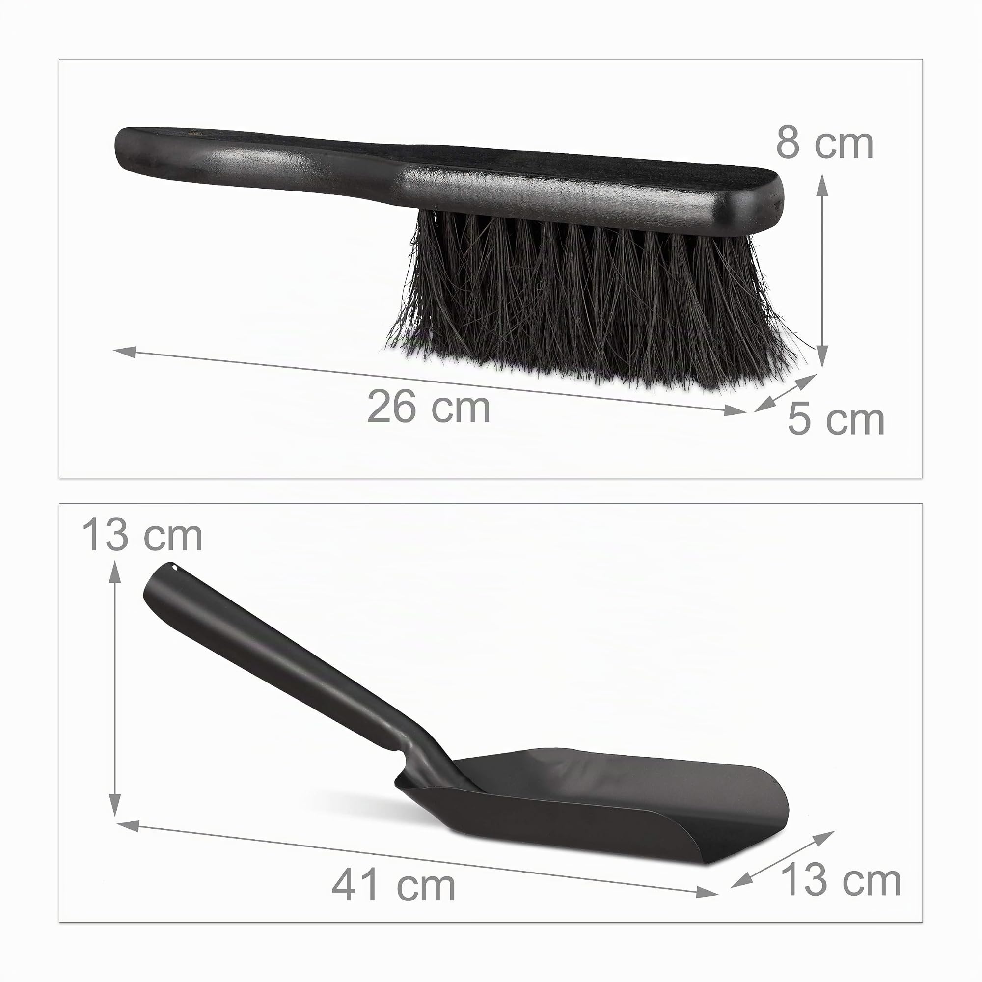 Recogedor para Chimenea con Cepillo Acero Negro 13 x 41 x 13 cm