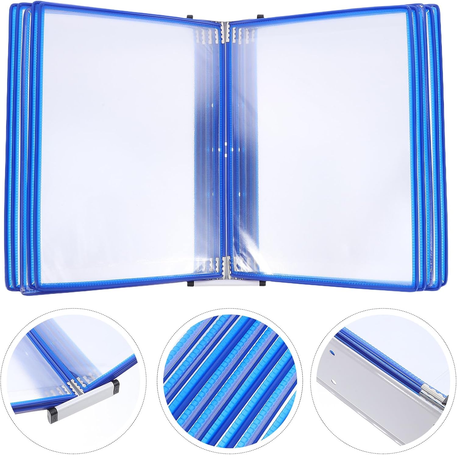 Wall-mounted Document Holder Rack 10-page A4 Hanging File Organizer Blue Color Compact Brochure Display for Office Workspace and Conference Room