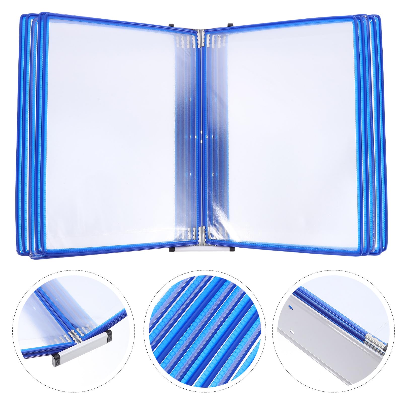 Wand Aktenorganizer A4 Hängend mit 10 Transparenten Fächern PVC Eisenrahmen Blaue Wandablage für Büro Schule Klinik