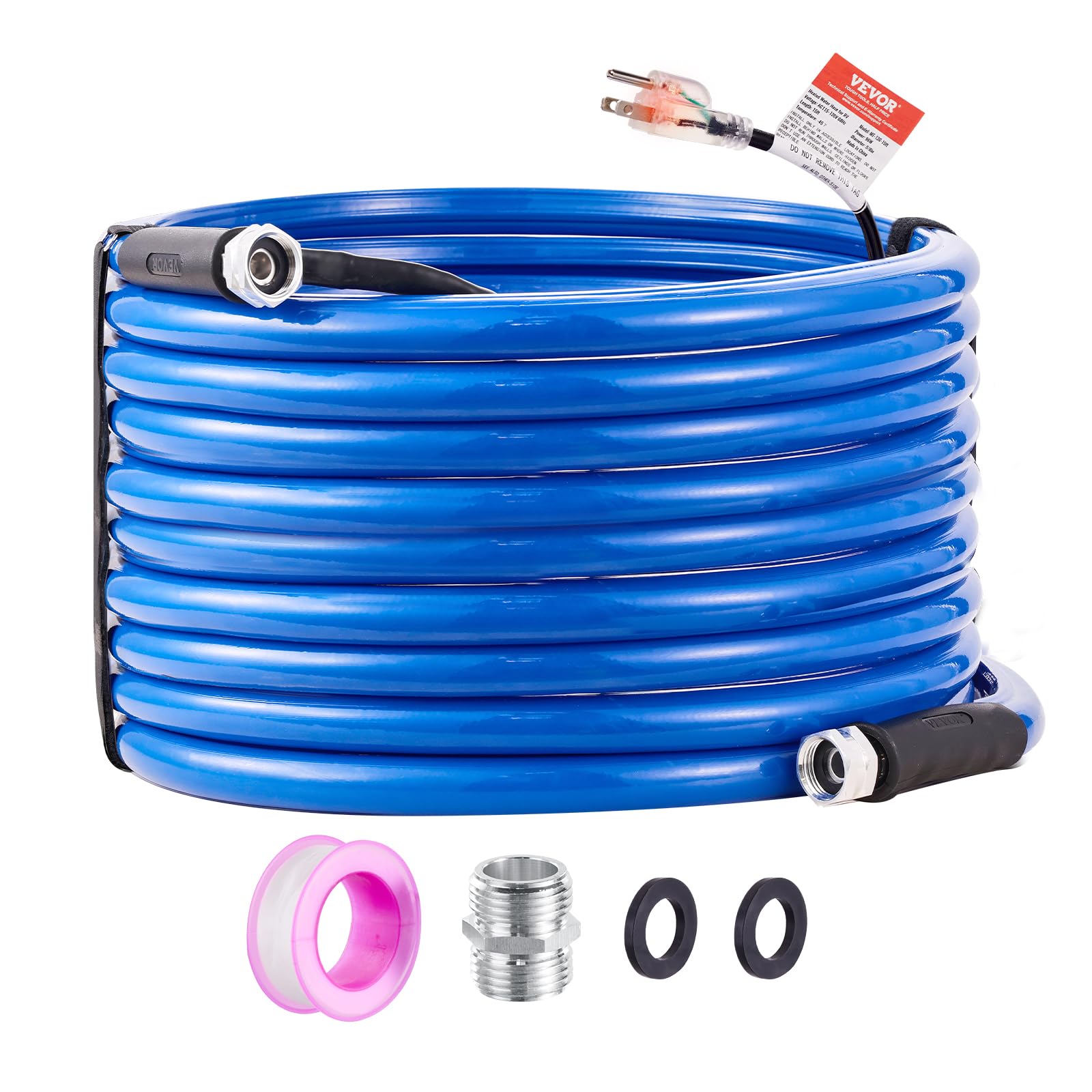 VEVOR 75ft Heated Water Hose for RV, Heated Drinking Water Hose Antifreeze to -45°F, Automatic Self-regulating, 5/8" I.D. with 3/4" GHT Adapter, Lead