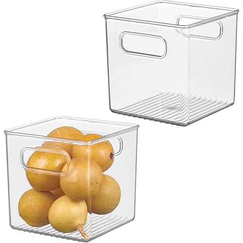 iDesign Pantry Storage Bins with Handles - Cube Organizer Bins for Cabinets or Fridge - Set of 2 - Clear