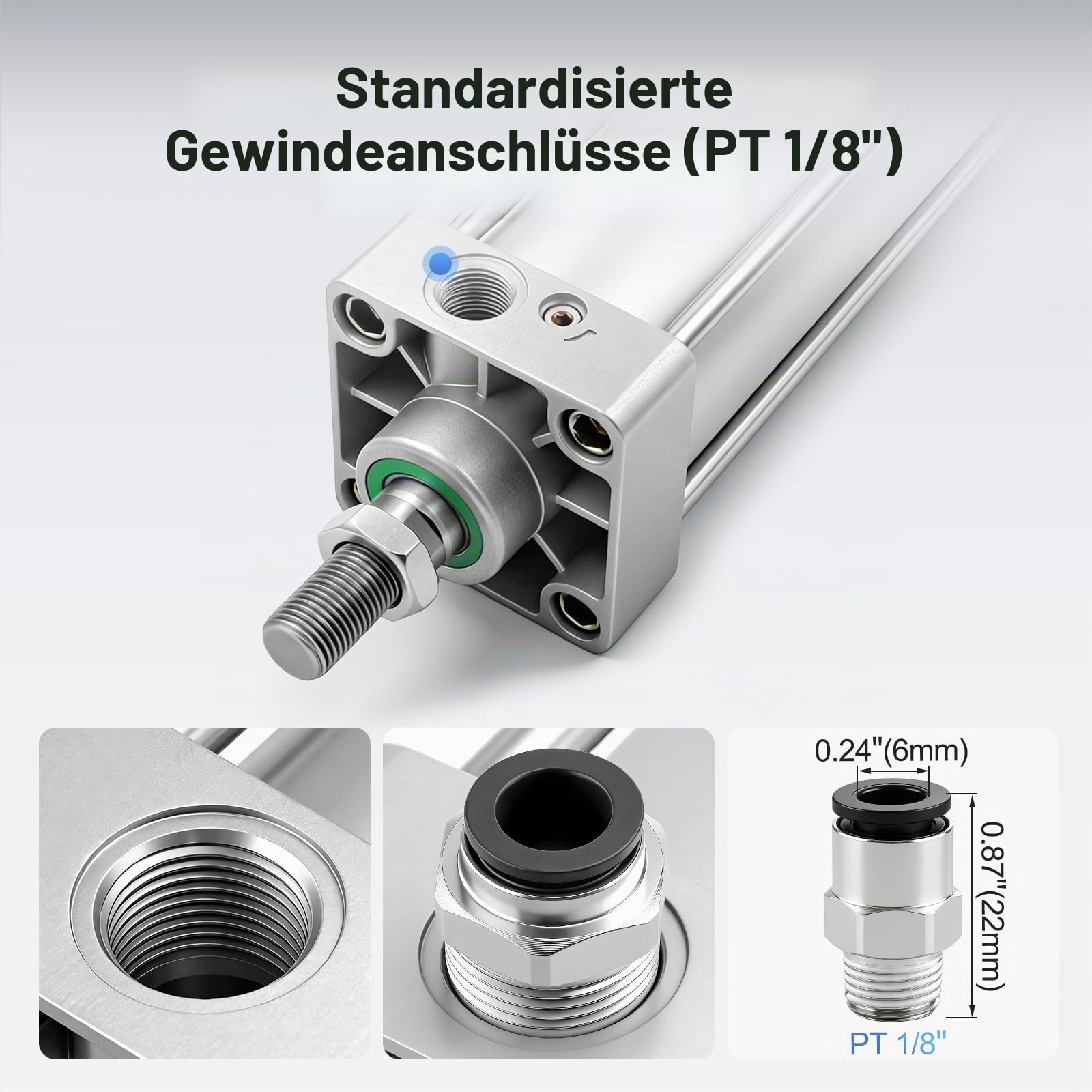 BAOMAIN SC 32 x 200 Pneumatikzylinder Set, Standardzylinder Doppeltwirkend mit 2 Schnellkupplungen, 32mm Bohrung, 200mm Hub, PT 1/8" Anschluss, M10x1,25 Gewinde, Luftzylinder für Industrie & Werkstatt