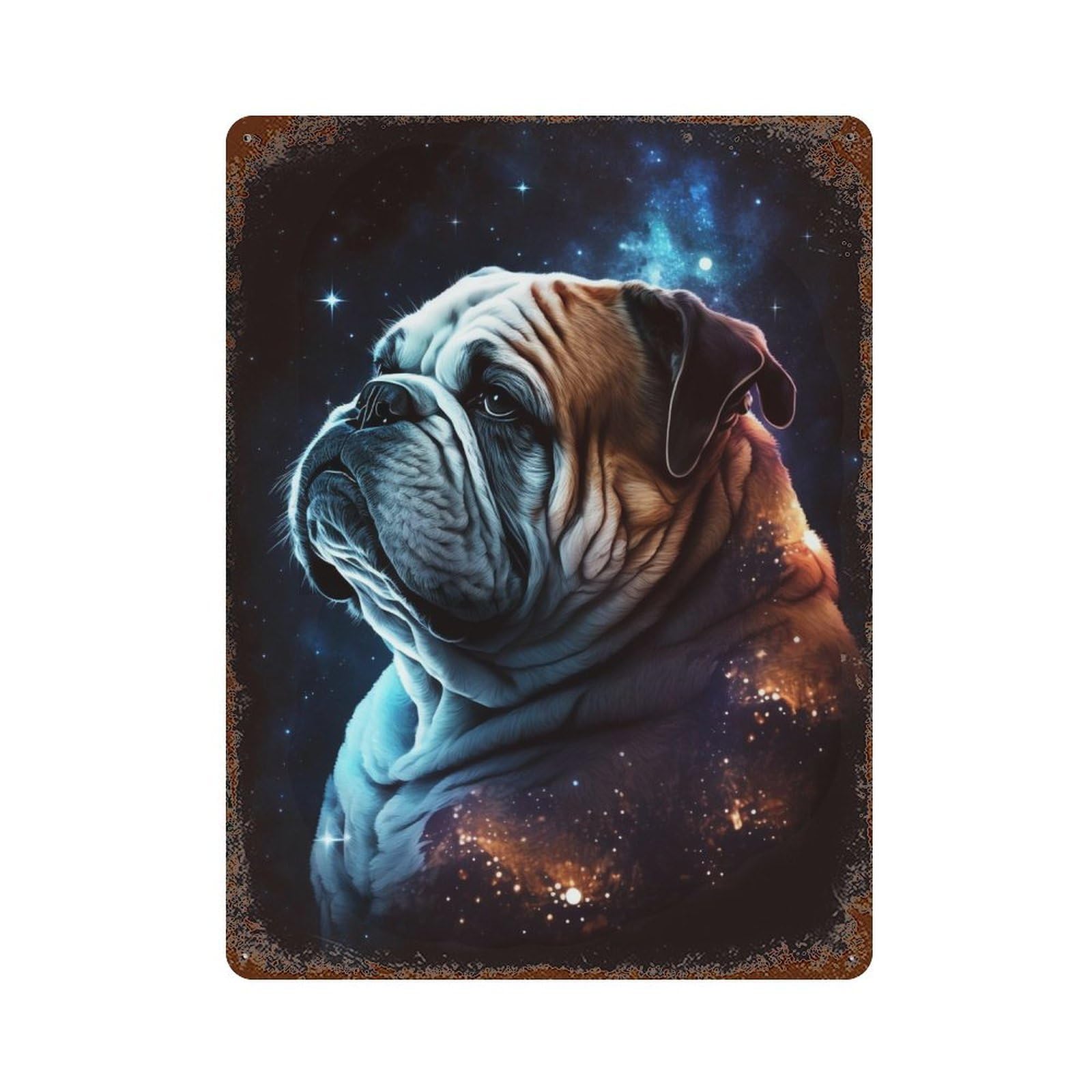 Cosmic Bulldog Portrait-2 Decorative Tin Sign 15.7"x11.8", Farmhouse Wall Decor for Garage, Bar And Workshop Decor