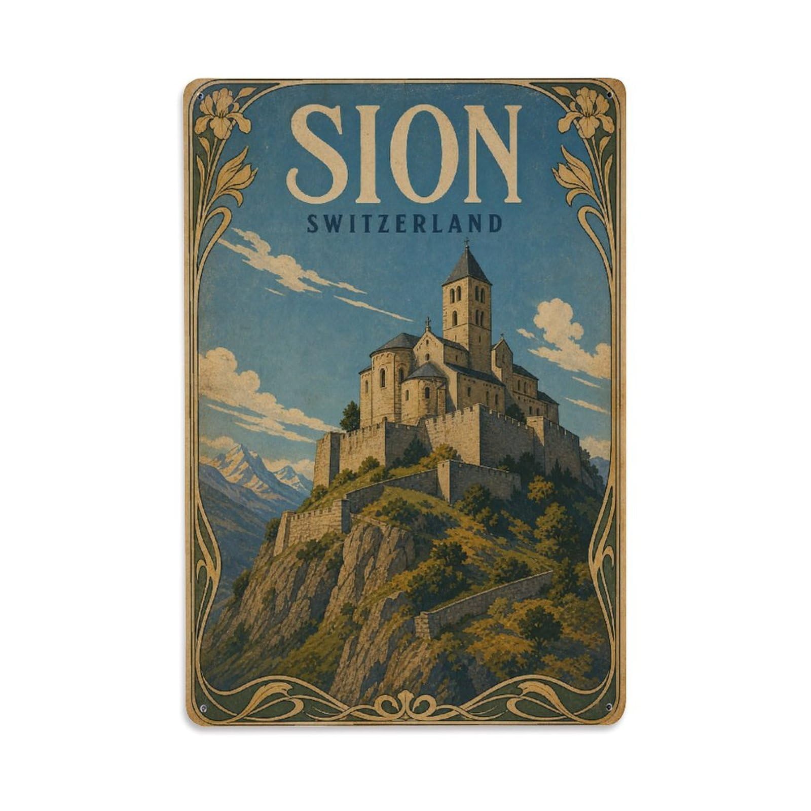 Vintage Travel Switzerland Sion Metal Tin Sign