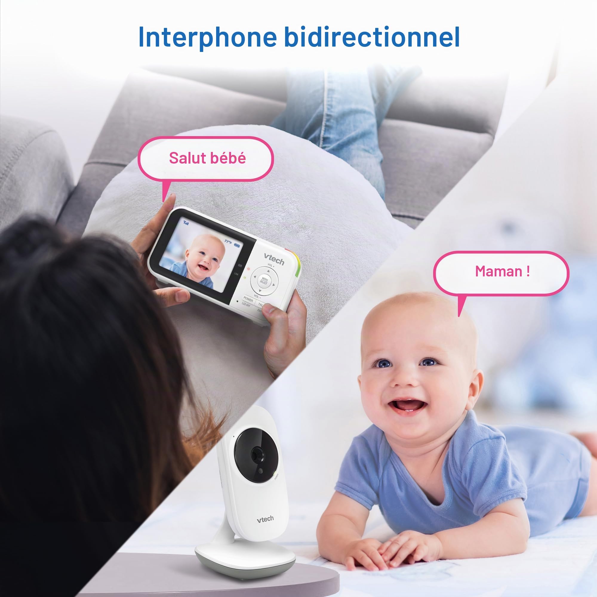 Babyphone vidéo avec 19 Heures d'autonomie, portée de 305 m, Voiture