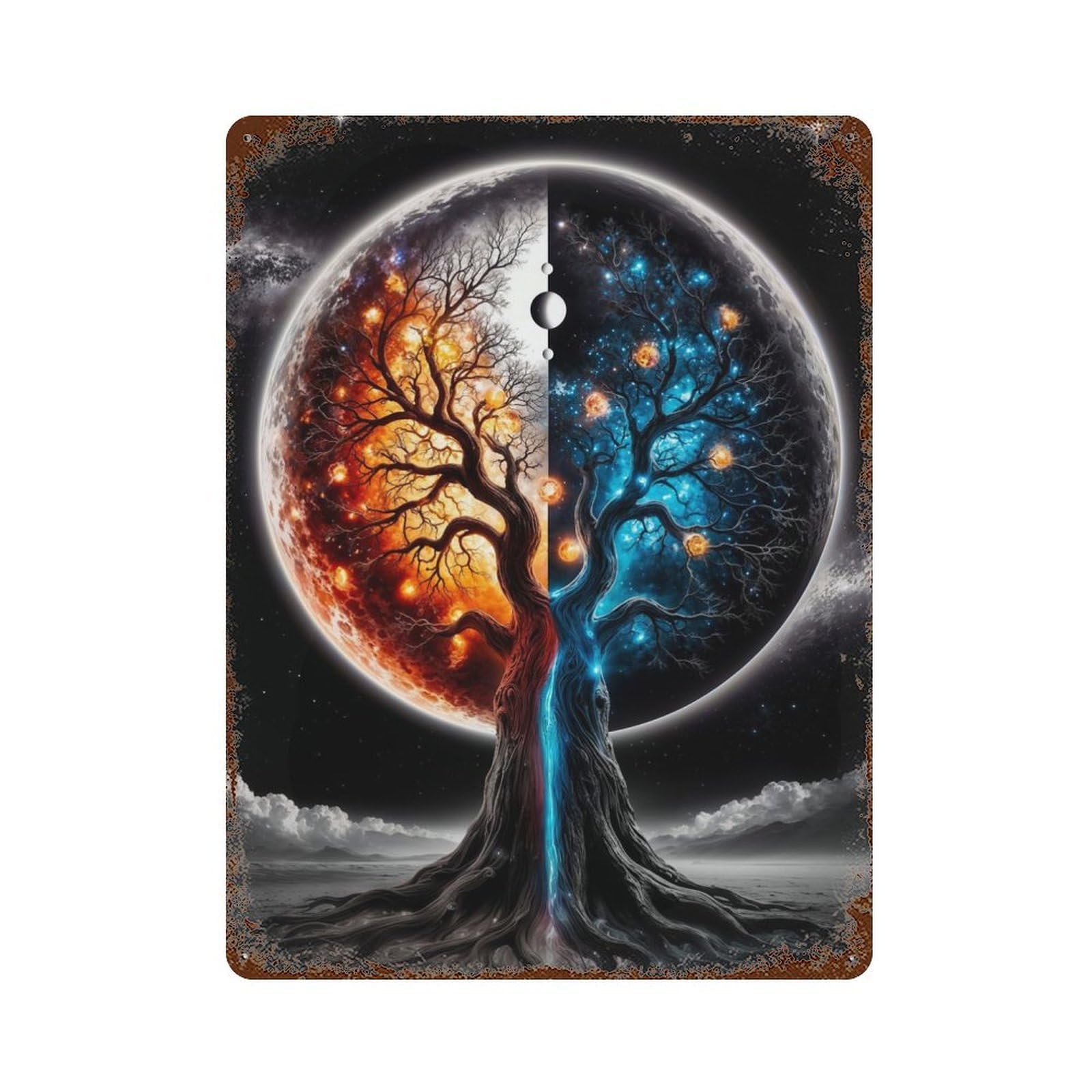 Cosmic Tree of Fire And Ice Rusty Metal Tin Sign 15.7"x11.8", Ideal for Farmhouse, Kitchen And Entryway Decor