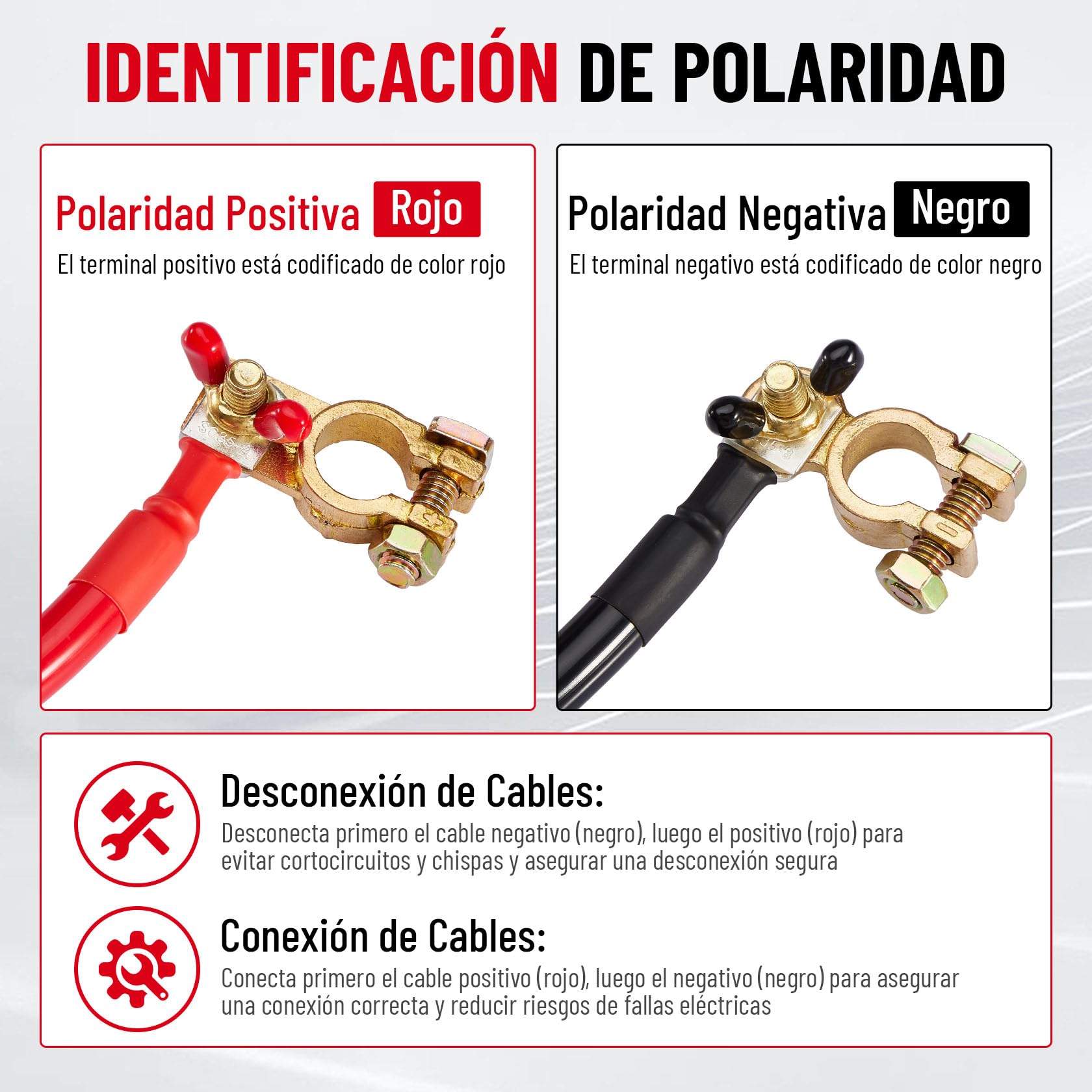 CarBole Cable de Batería 35mm²,2AWG,50cm,Cables Bateria,Hilos de Cobre Estañado y Terminales de Cobre Estañado con Excelente Conductividad Eléctrica para Automóvil,Camión, Moto,RV,Marino