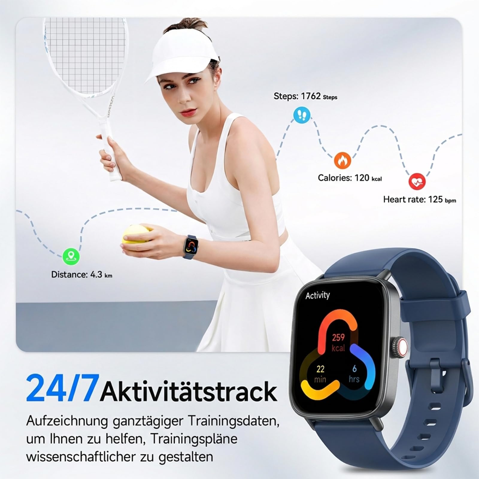 Montre Connectée Homme Femme,1.85" Smartwatch Femme avec Appel Bluetooth,Montre Intelligente pour iOS/Samsung/Android,120+ Modes Sport/Fréquence Cardiaque/Sommeil/SpO2,étanche IP68 Fitness Podomètre