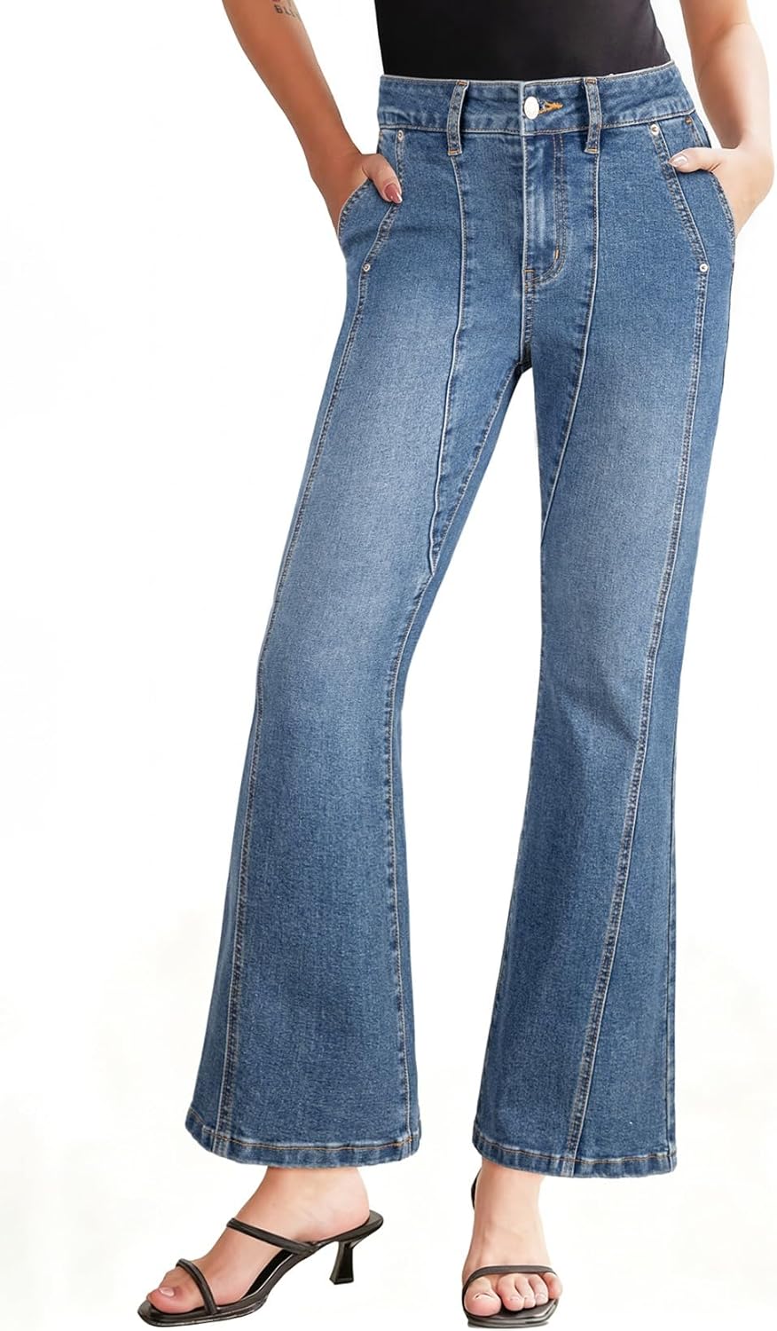 Astylish Women's Trendy Wide Leg Jeans High Waisted Stretchy Ankle Bootcut Jeans Straight Denim Pants with Slanted Pockets - Image 4