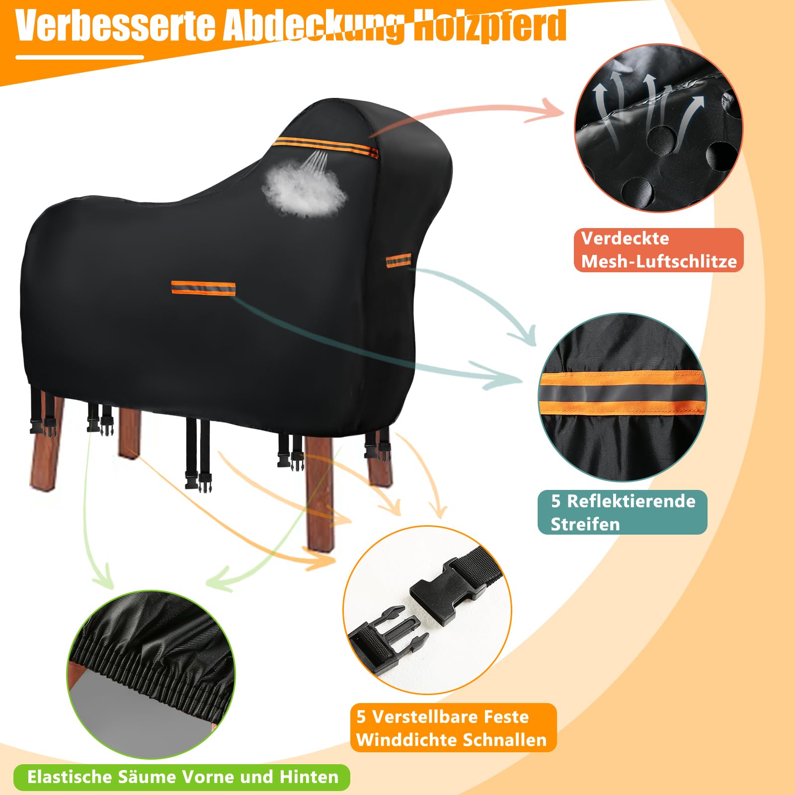 Cubierta para caballo de madera impermeable al aire libre, 420D Oxford caballo de madera para exteriores, lona protectora resistente a los rayos UV, universal, lona de jardín con rayas impermeables y
