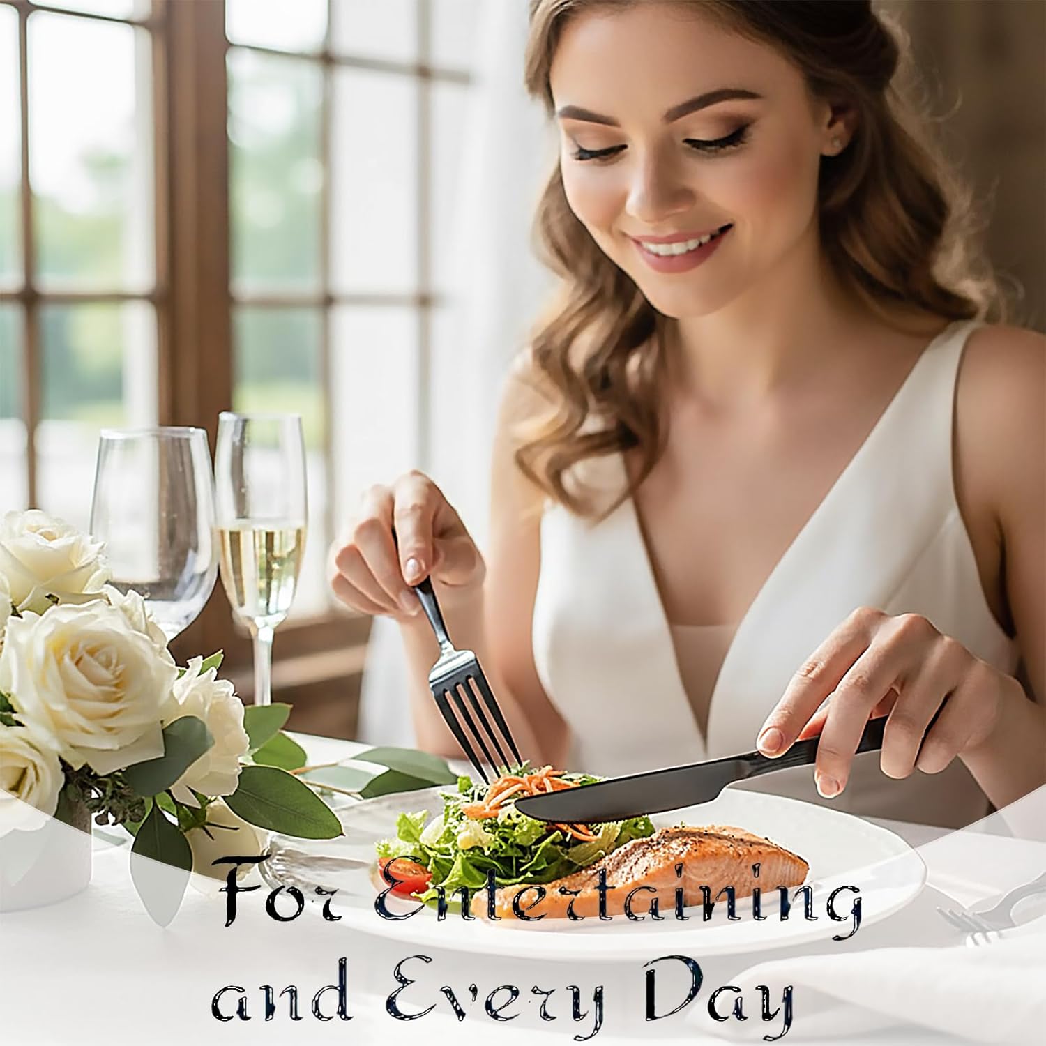 40-Piece Black Silverware Set for 8, CITESANA Heavy Duty Stainless Steel Flatware Set with Ripple Handles, Mirror Polished Kitchen Cutlery Set