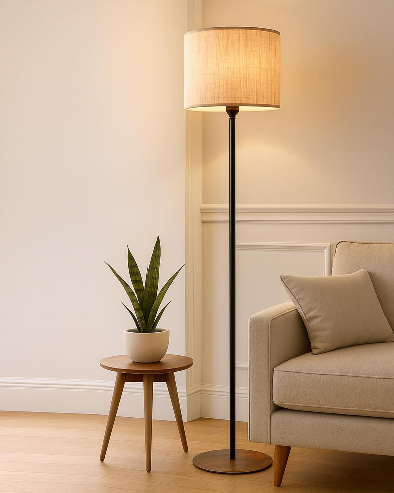 Homesake Incandescent Floor Lamp With Wooden Base (Beige)-image-19