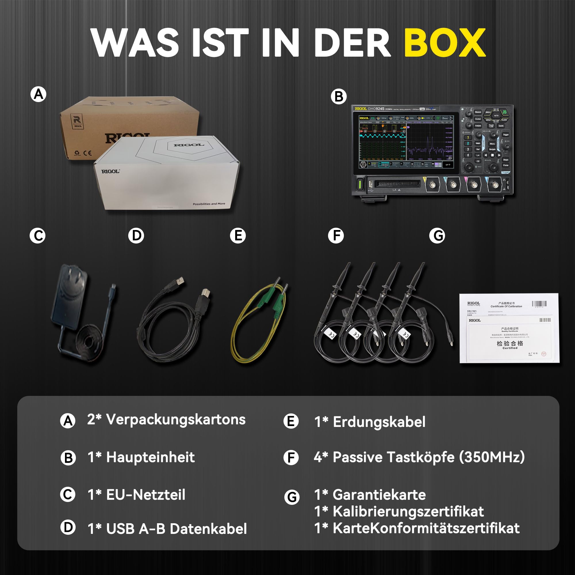 RIGOL Oszilloskop,DHO924S Tragbares digitales Oszilloskop,250MHz Bandbreite,4A+16D Kanäle,12bit vertikale Auflösung,unterstützt die Bode-Plot-Analyse,integrierter 25MHz Signalgenerator
