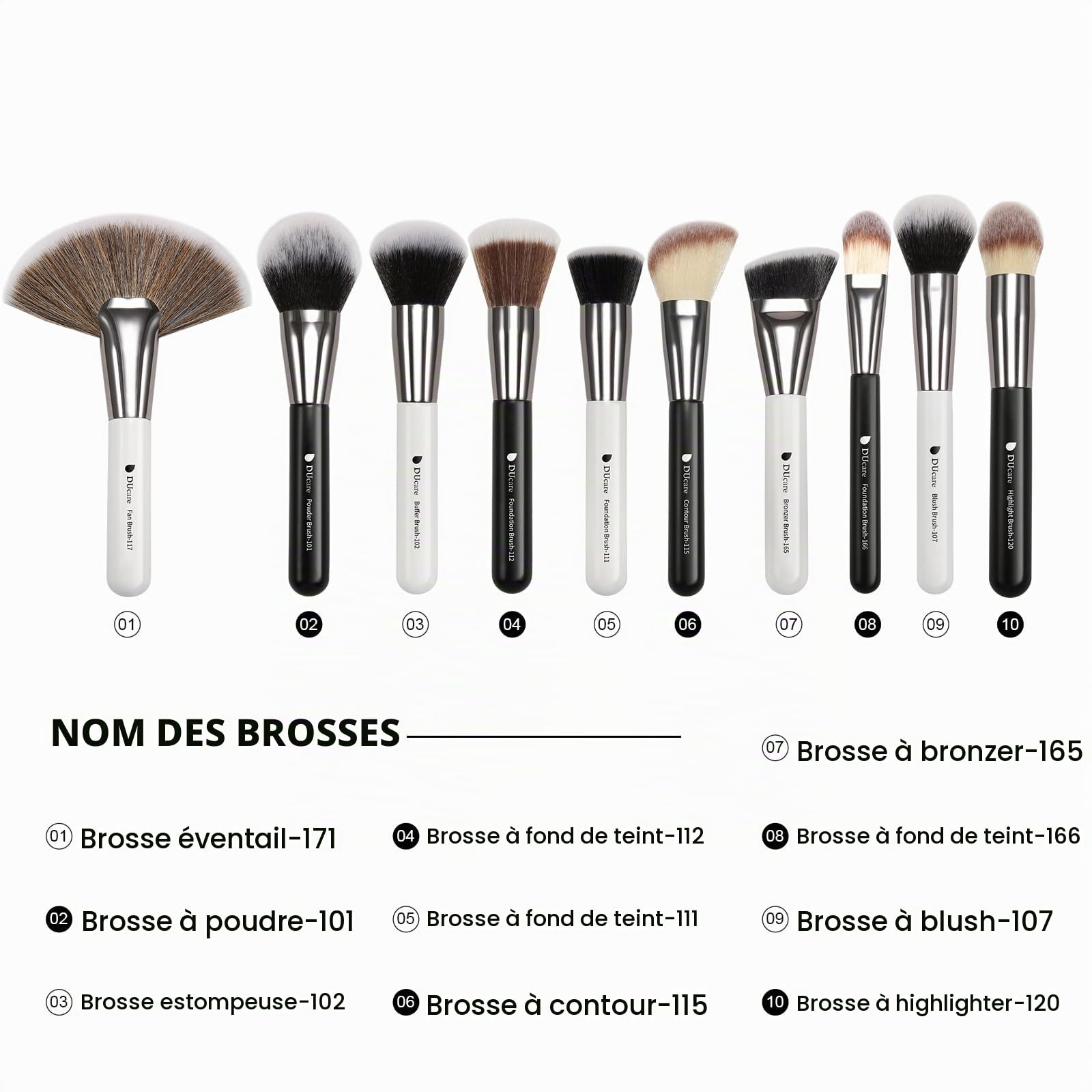 DUcare Pinceaux Maquillages Professionnel Kit de 31pcs Elegante Cuir PU Pochette Synthétiques Premium Pinceaux (Noir Blanc)