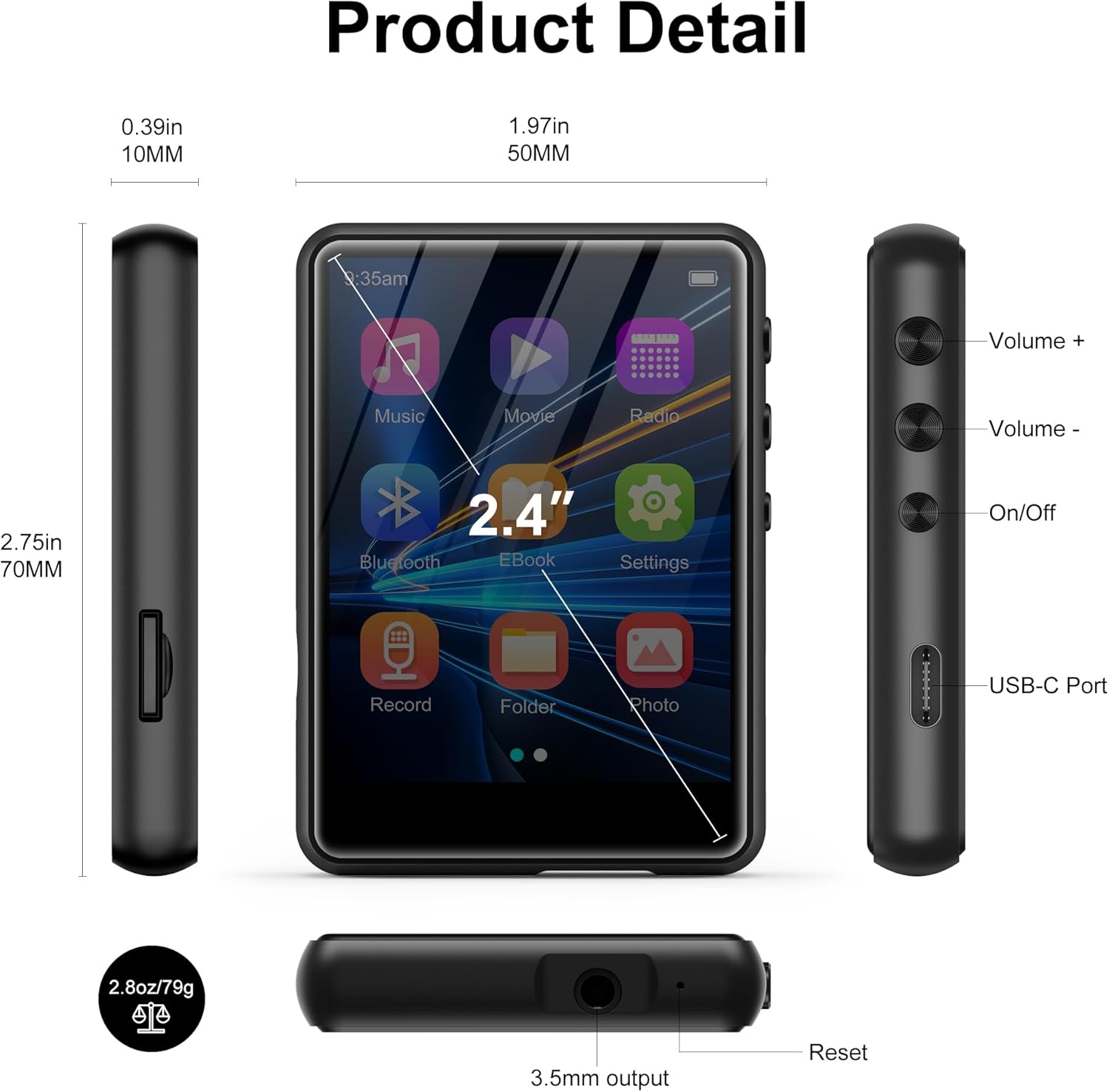 Lecteur MP3 80 Go Avec Bluetooth Et WiFi, écran Tactile SWOFY 4.0