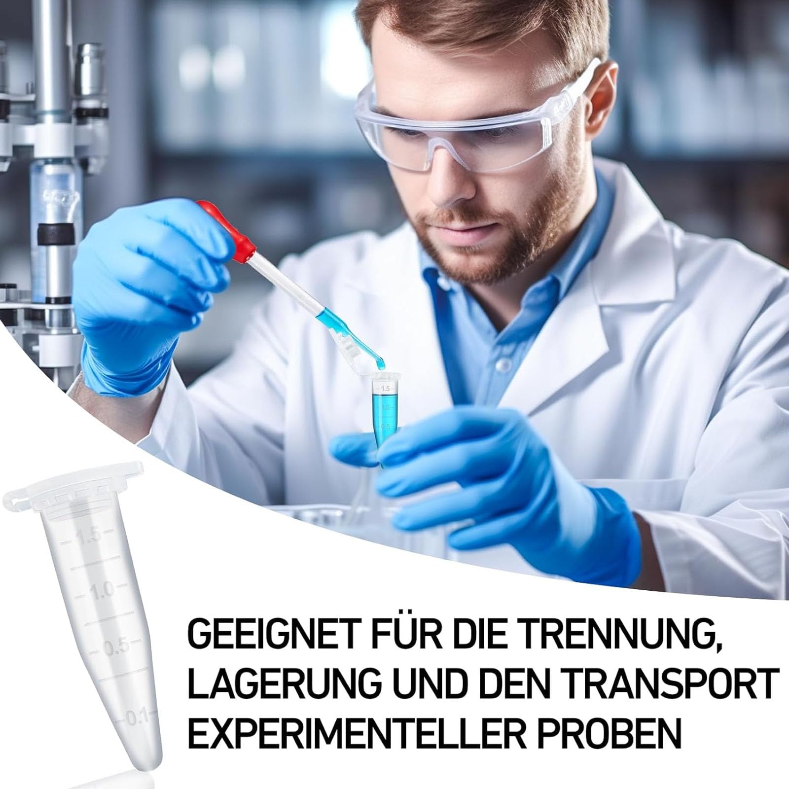 60 Stück Probenröhrchen, Reaktionsgefäße, 1,5ml Zentrifugenröhrchen, Transparent