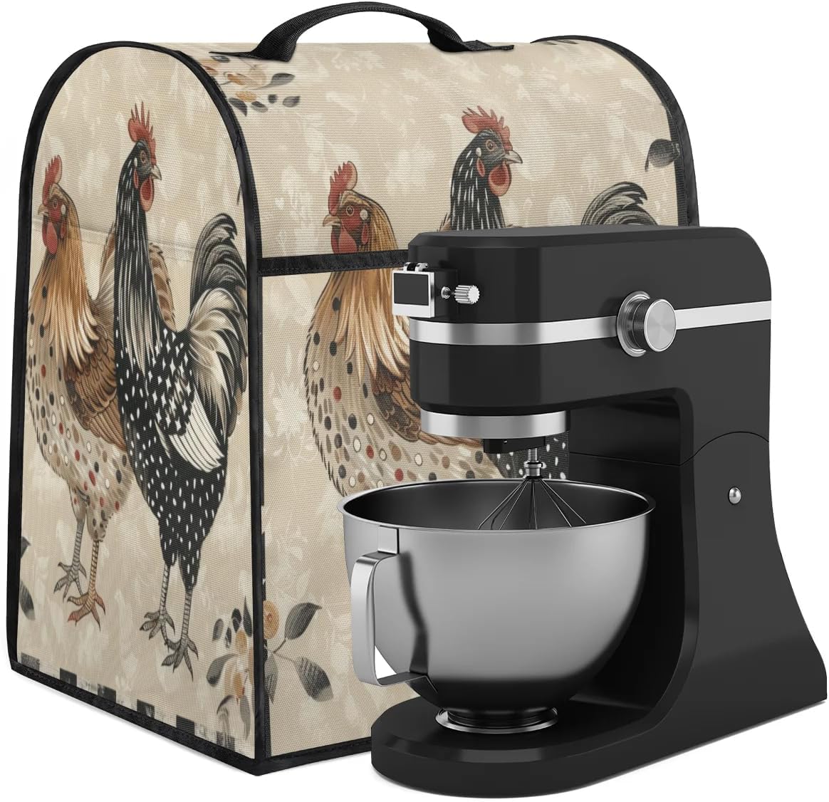 Vintage Chicken Mixer Cover Leaves Rustic Farm Rooster Coffee Maker Cover Stand Mixer Covers Compatible with 6-8 Quart Tilt Head Bowl Lift Dust Cover with Pockets for Accessories