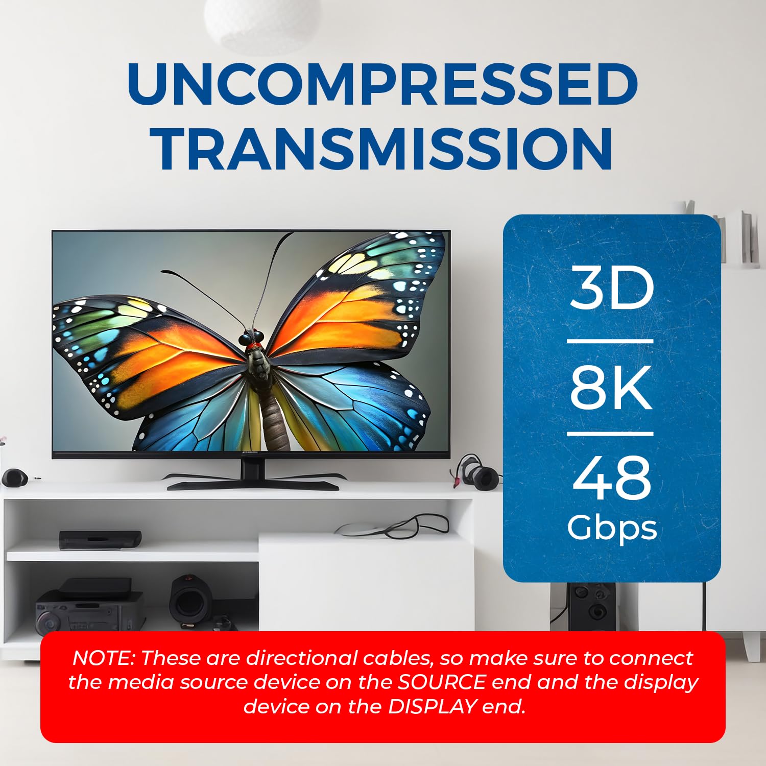OREI Cable HDMI 2.1 8K de 300 pies - AOC Cable HDMI de fibra óptica activa, 48 Gbps, 8K a 60Hz, 4K a 120Hz, HDR10+, eARC, HDCP 2.3, sin EMI, chapado en oro, cubierta trenzada