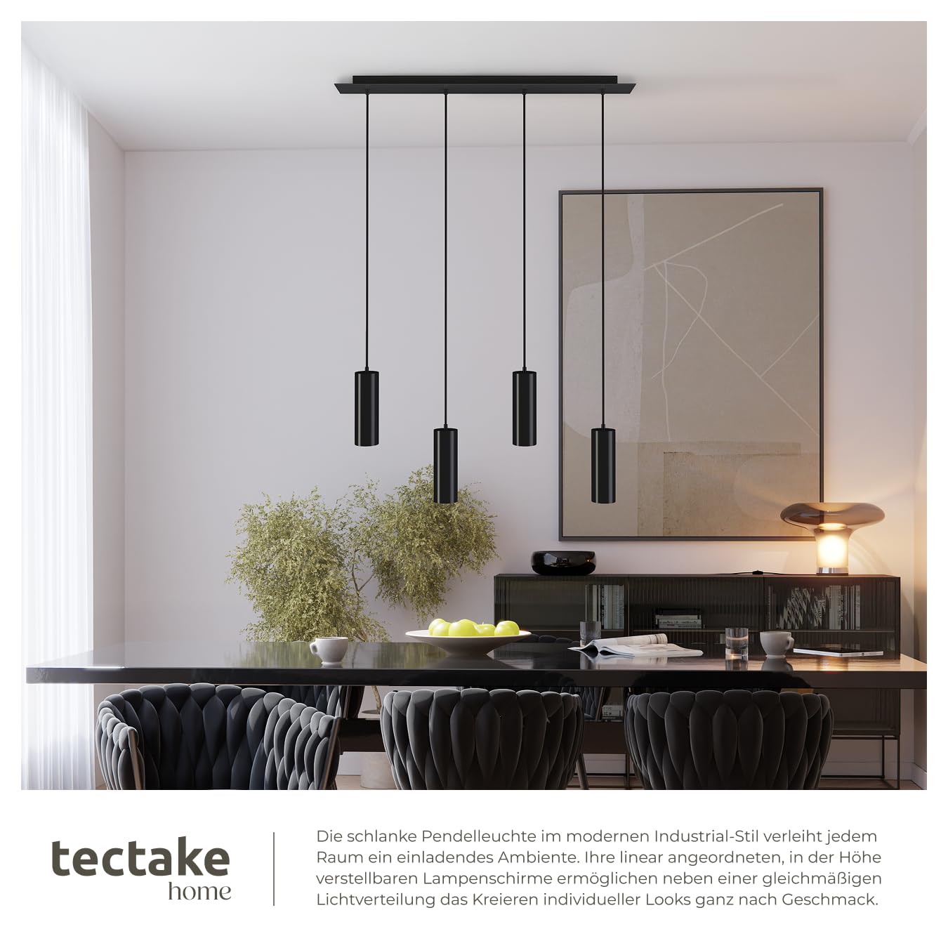 tectake® moderne Pendelleuchte, Deckenlampe schwarz, Deckenleuchte 4-flammig, höhenverstellbare Pendel Hängelampe für Esstisch, Küche, Wohnzimmer, als Flurlampe, Schlafzimmerlampe