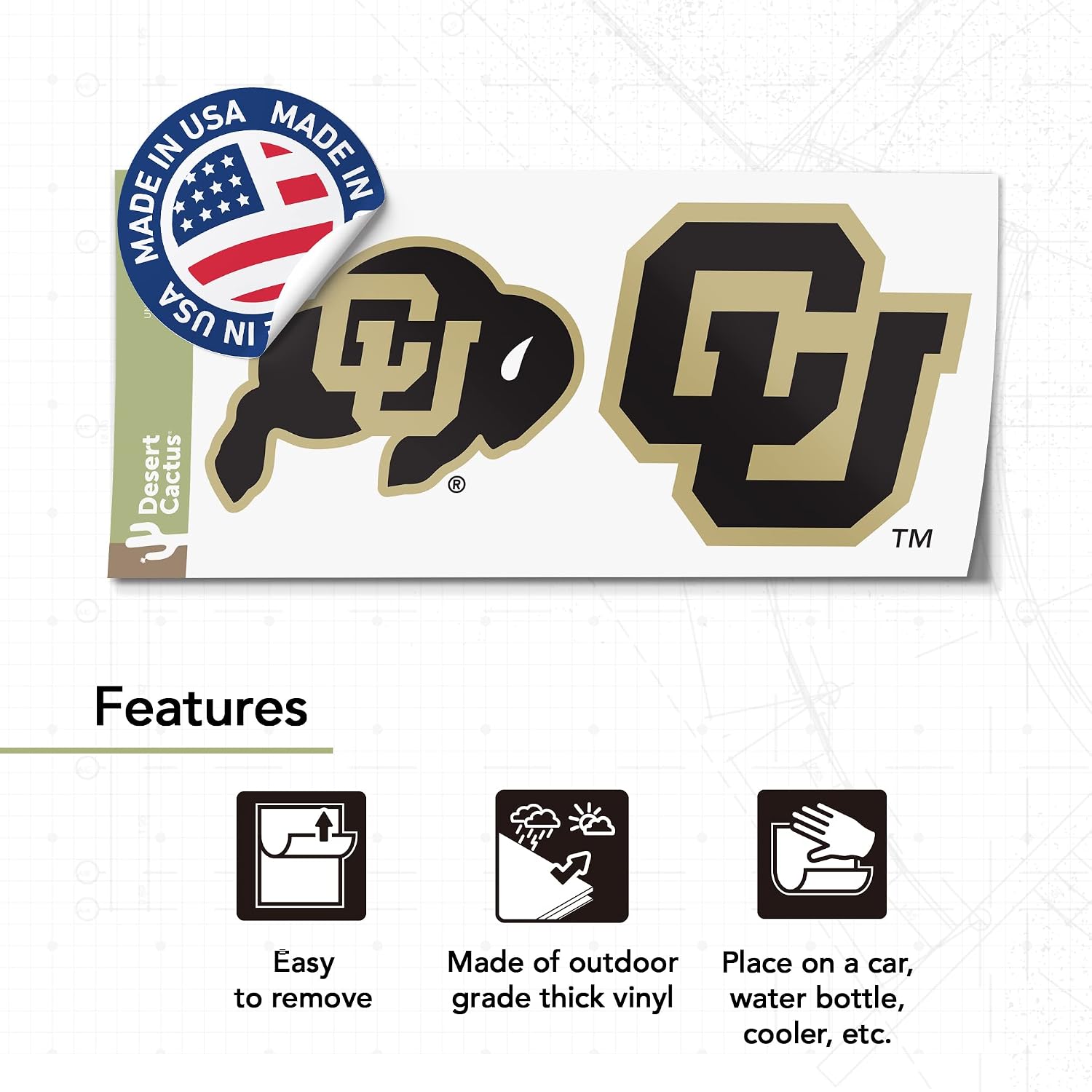 Desert Cactus University of Colorado Car Accessories Metal License Plate Frame and Sticker for Front or Rear of Car (Sticker Frame Combo - Mascot Black)