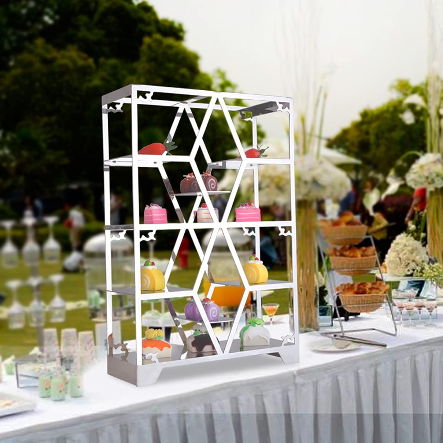 Cake Stand Square Cake Stand Stainless Steel Dessert Display Stand Multi-Layer Cupcake Stand Wedding Party Pastry Table Fruit Stand Cake Holder