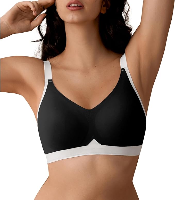 SHARICCA Seamless Wireless Lightly Lined T-Shirt Padded Bralette Bras for Women with Full Support and Lifting No Underwire