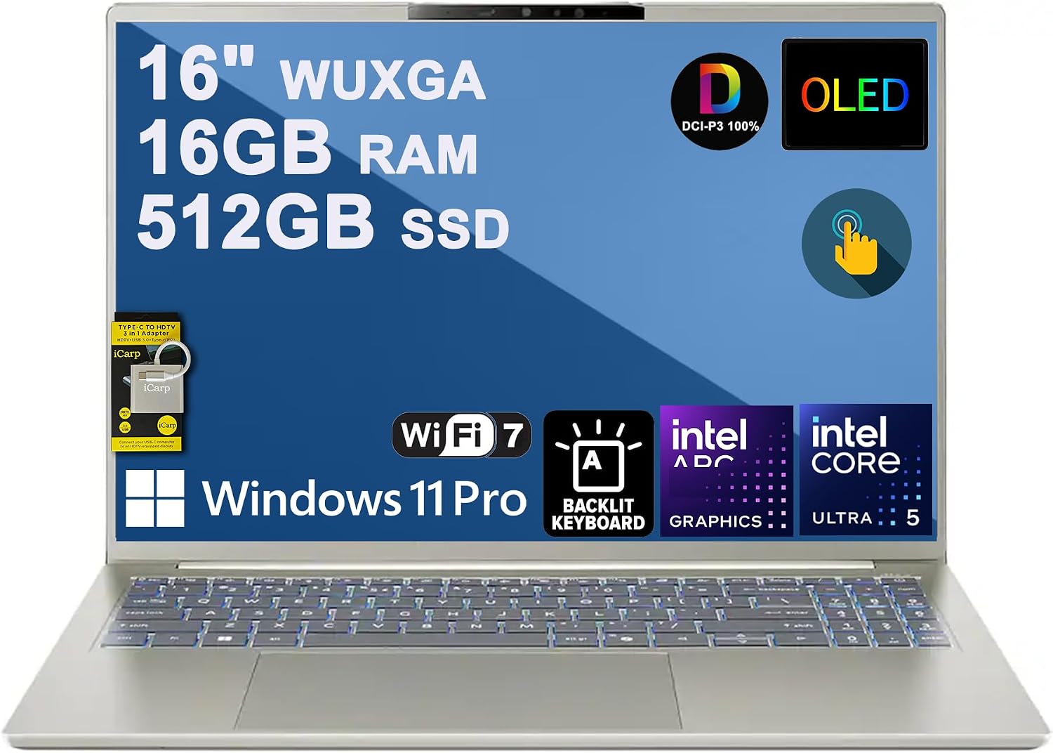 Swift 16 AI Laptop 16" 2k WUXGA OLED Touch 100% DCI-P3 Intel 6-core Ultra 5 322 (Up to 46 Tops) 16GB RAM 512GB SSD Backlit Thunderbolt for Creator Designer Business Professional Win11Pro ICP Acc