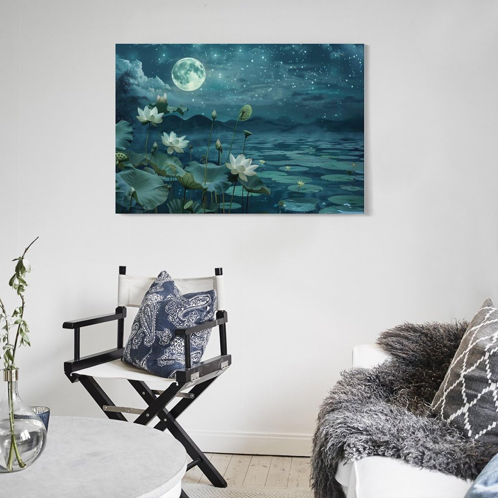 Amazon.co.jp: 絵画 月夜の蓮池インテリア 絵画 美しい海の景色 魅力的