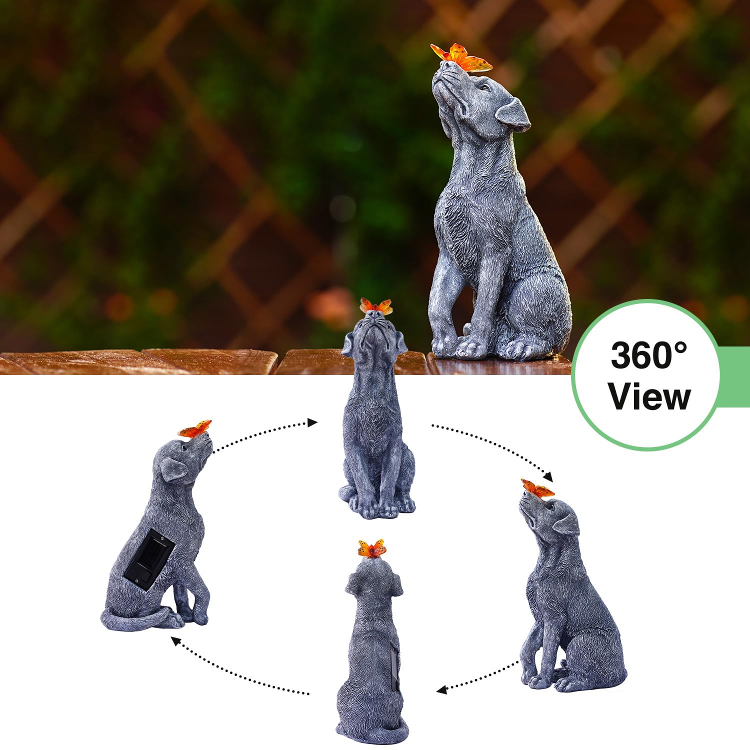 Amazon.co.jp: Yeomoo ソーラーライト付き犬の置物 - 蝶が止まる