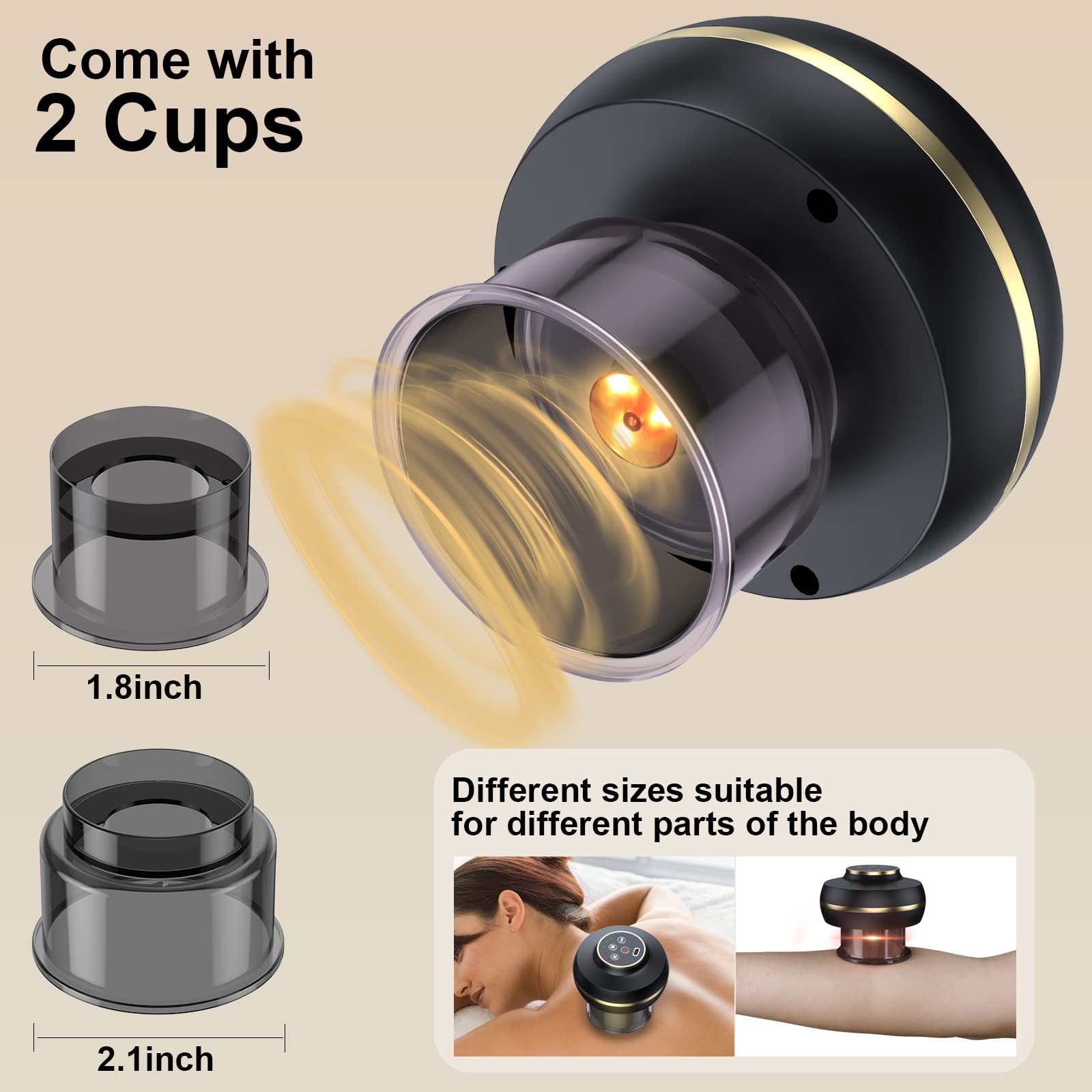 azamine - Set di coppettazione 4 in 1 Smart Dynamic Copping, massaggiatore anticellulite Gua Sha, con 3 diverse modalità, 3 velocità di vibrazione e riscaldamento, include 2 tazze di dimensioni, Nero