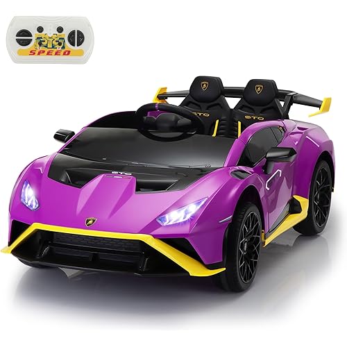 Ride on Toys with Parental Remote TOBBI Kids' Electric Vehicles 12V Lamborghini Ride On Car Licensed STO Max 80lbs, Gift for Boys Girls Toddler 3-8, Purple
