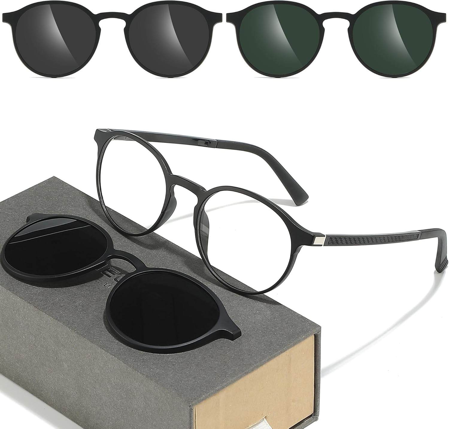 Retro Round Reading Glasses Men Women for Small Face Blue Light Blocking Readers Sunglasses Polarized Magnetic Clip