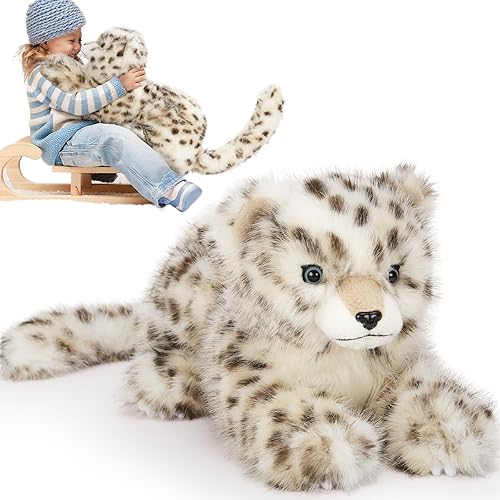 MaoGoLan 35 inch Snow Leopard Stuffed Animal Giant Leopard Toy for Kids, Realistic Plush Jungle Animals Cheetah Lion Tiger, Christmas Easter Valentine's Day Birthday Gift - Snow Leopard