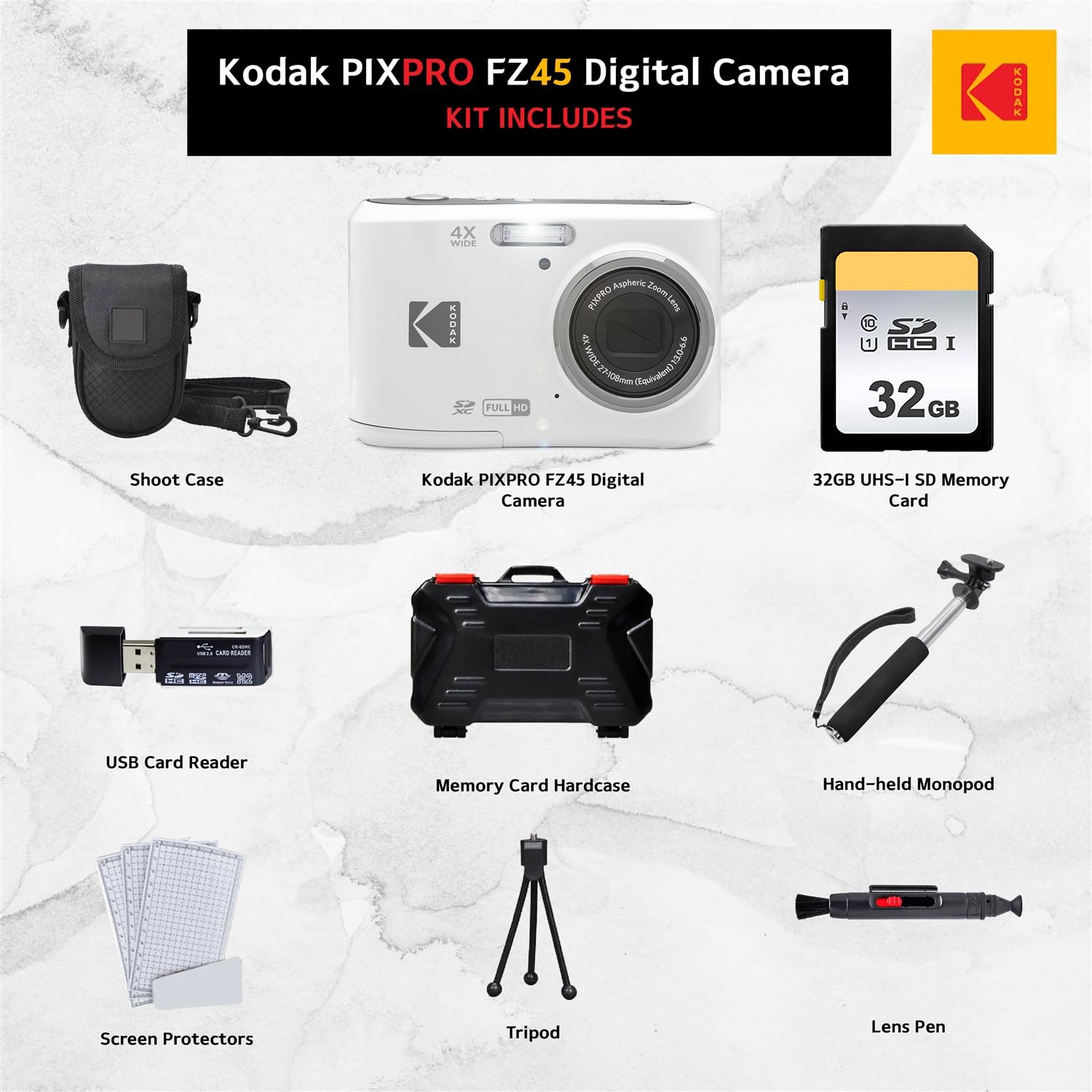 KODAK PIXPRO FZ45デジタルカメラ　新品 KODAK PIXPRO 16MP Camera: 4X Zoom, Wide Angle, HD Video, Vlogging