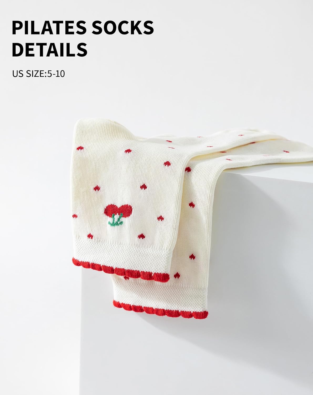 Yawlsow Cute Pilates Grip Socks for Women Ruffle Frilly Yoga Socks Non Slip Cotton Crew Grippy Sock for Barre Workout - Image 4