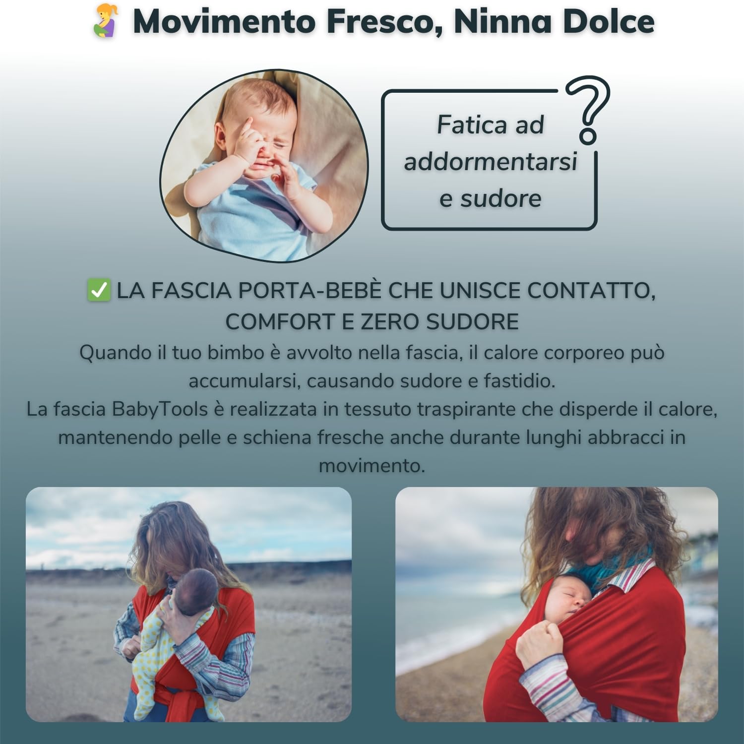 Fascia Neonato (100% Made In Italy) Con 2 BAVAGLINI INCLUSI, Fascia Porta Bebe In Cotone Organico, Fascia Neonato Porta Bebe In Tessuto Morbido, Leggero, Traspirante, Adatta Fino A 15 Kg