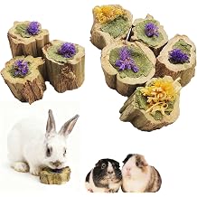 Natural Rabbit Chew Toys,Papaya Wood Sticks Organic Rabbit Treats with Timothy Hay Cakes and Dried Flower Rabbit Enrichment Toys for Guinea Pig Teeth Grinding 3.52 OZ / 100g
