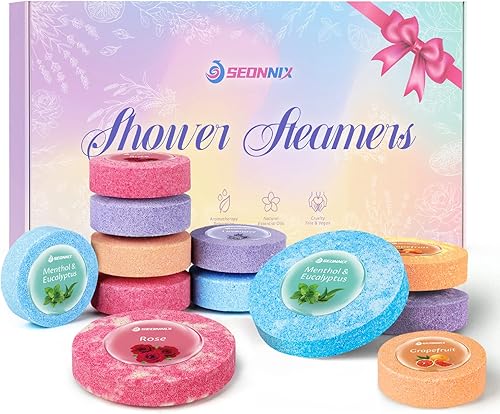SEONNIX Vaporizadores de ducha para aromaterapia, paquete de 12 tabletas de ducha de bombas de baño, juego de regalo, cuidado personal y relajación