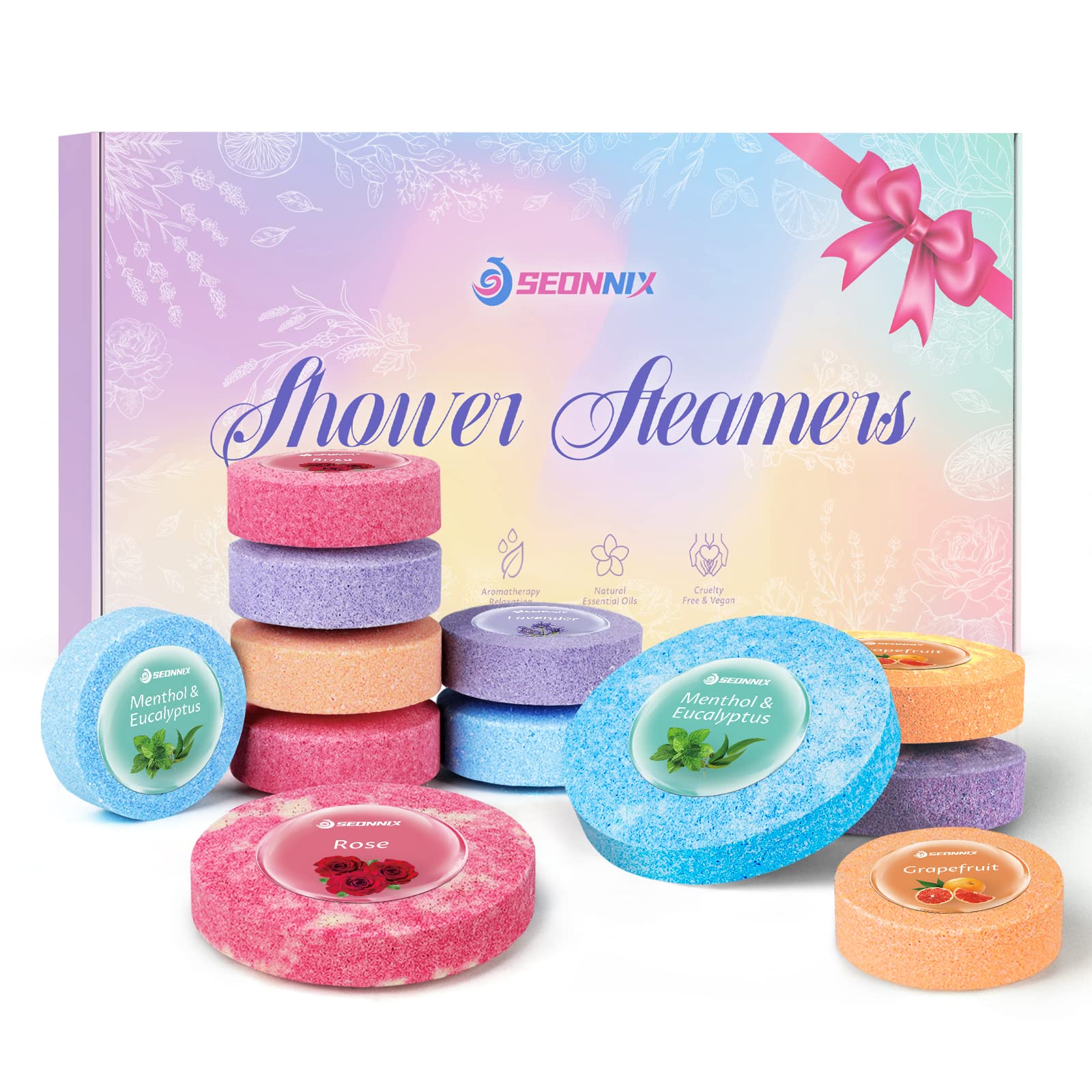 SEONNIXShower Steamers Aromatherapy, 12-Pack Bath Bombs Shower Tablets Gift Set, Self Care & SPA Relaxation, Stocking Stuffers Christmas Gifts for Women and Mom Who Has Everything