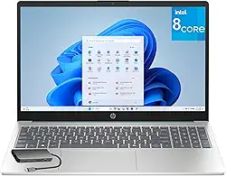 HP Laptop com tela sensível ao toque de 15,6 polegadas para casa de negócios, 8 GB DDR4 RAM, SSD PCIe de 256 GB, processador Intel Octa-Core, FHD, WiFi 6, Bluetooth 5.4, teclado numérico, azul claro