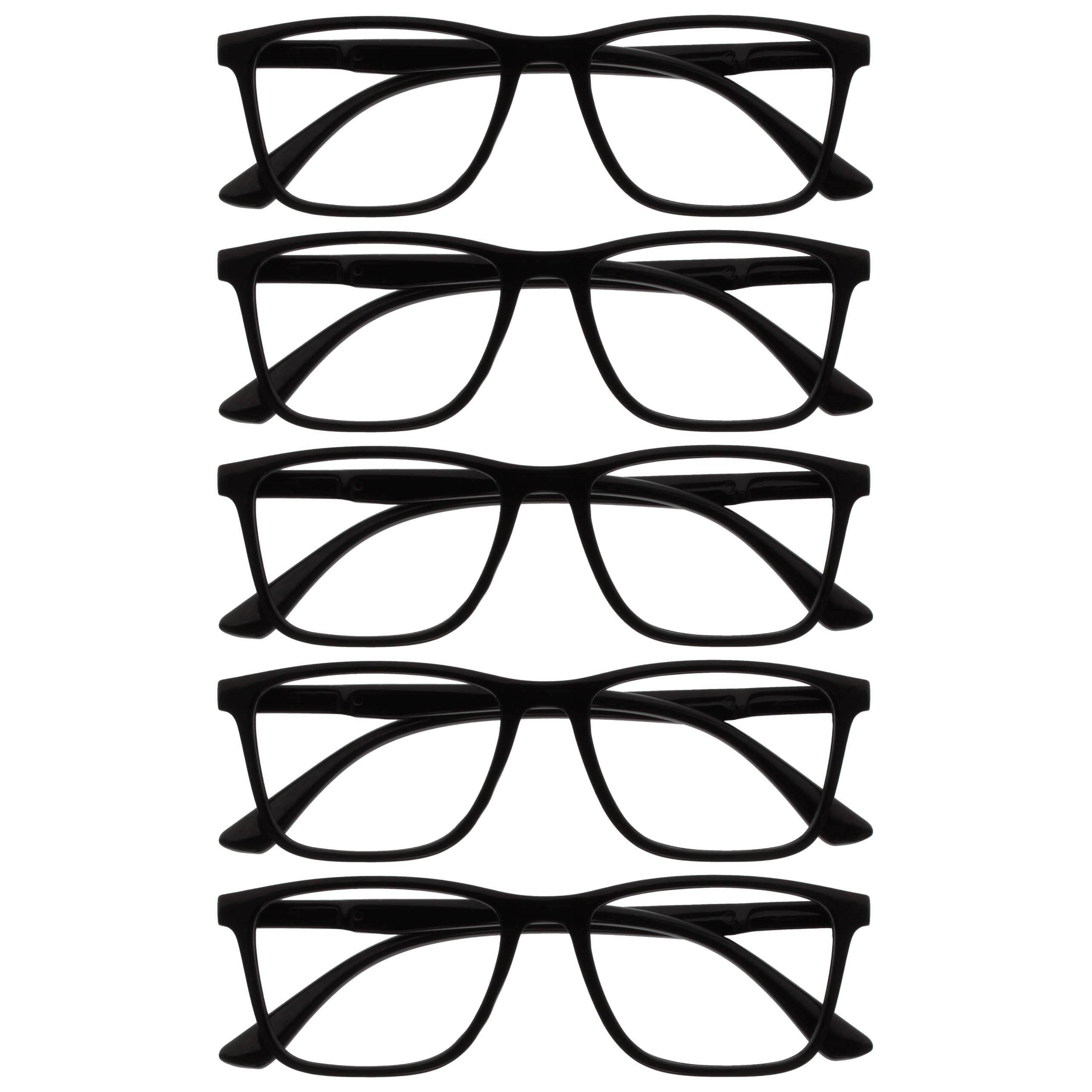 OPULIZE NYX Blue Light Blocking Reading Glasses - Anti-Glare Computer and Gaming Eyewear - 5 Pack - UV and Eyestrain Protection - Rectangular Frame - Black - Men Women - + 0.00