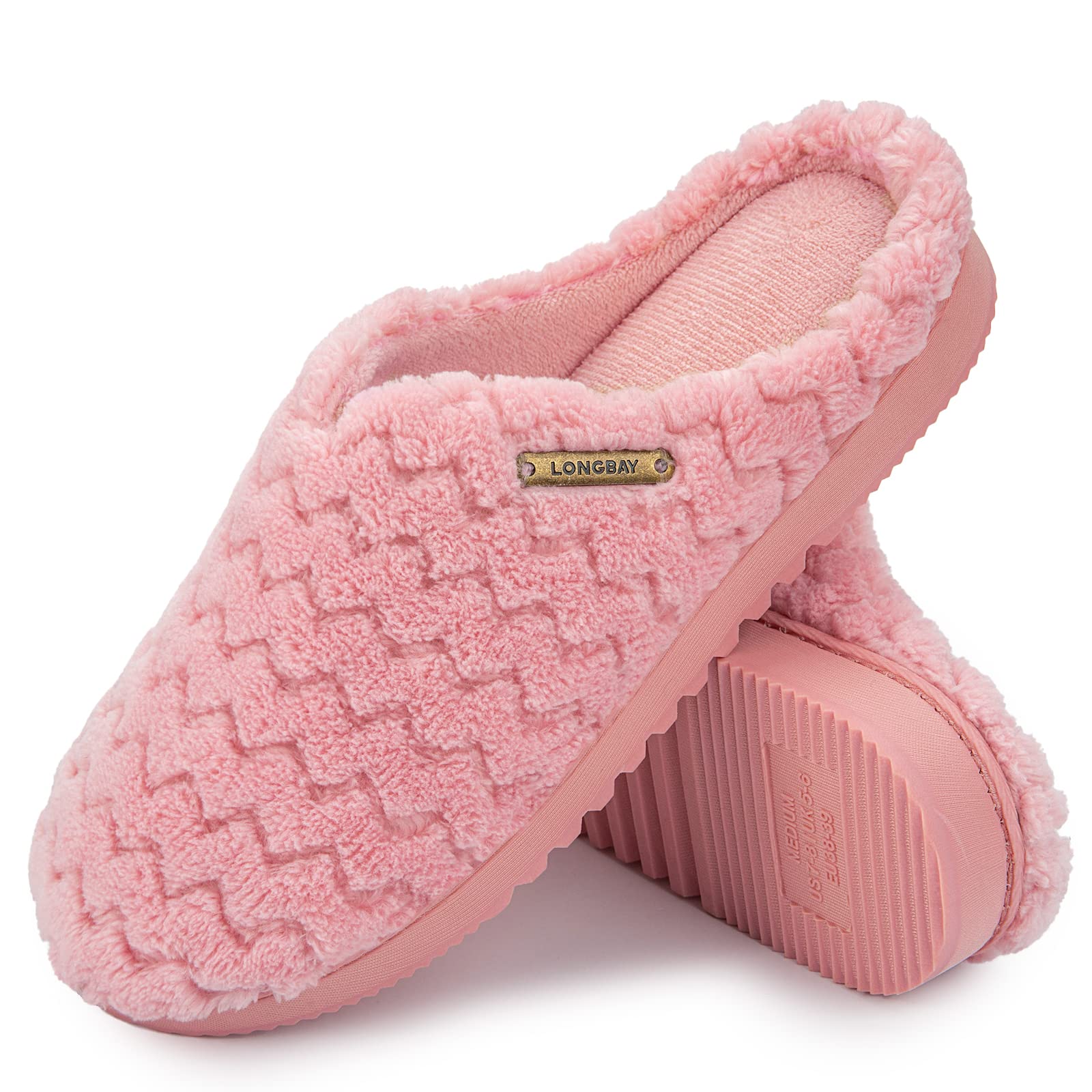 LongBay Damen Hausschuhe mit Memory Foam und Plüsch rutschfeste Pantoffeln