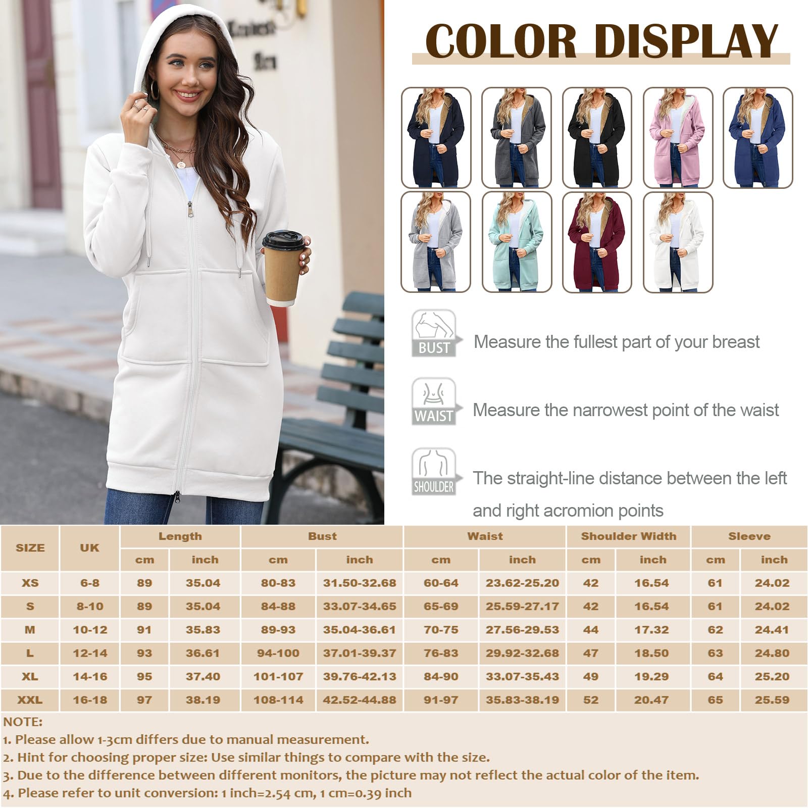 Sweat à Capuche Polaire Femme Zippé Long Pull Pullover Chaud Hiver Manteau en Peluche Manche Longue Épais Hoodie Casual Sweatshirt avec Poches
