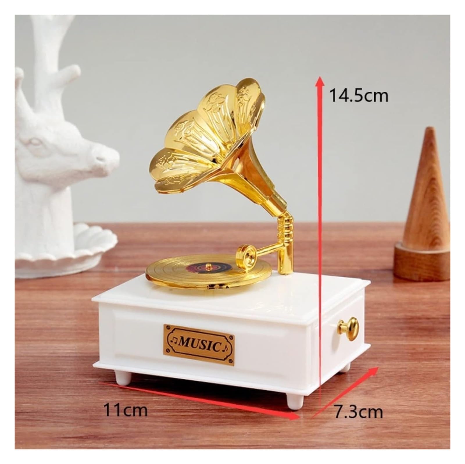 Caja de música Caja de música Caja de música con fonógrafo for Discos de plástico Caja de música for Almacenamiento de Joyas for decoración de cumpleaños (marrón 11 * 7,3 * 14,5 cm)(Brown)