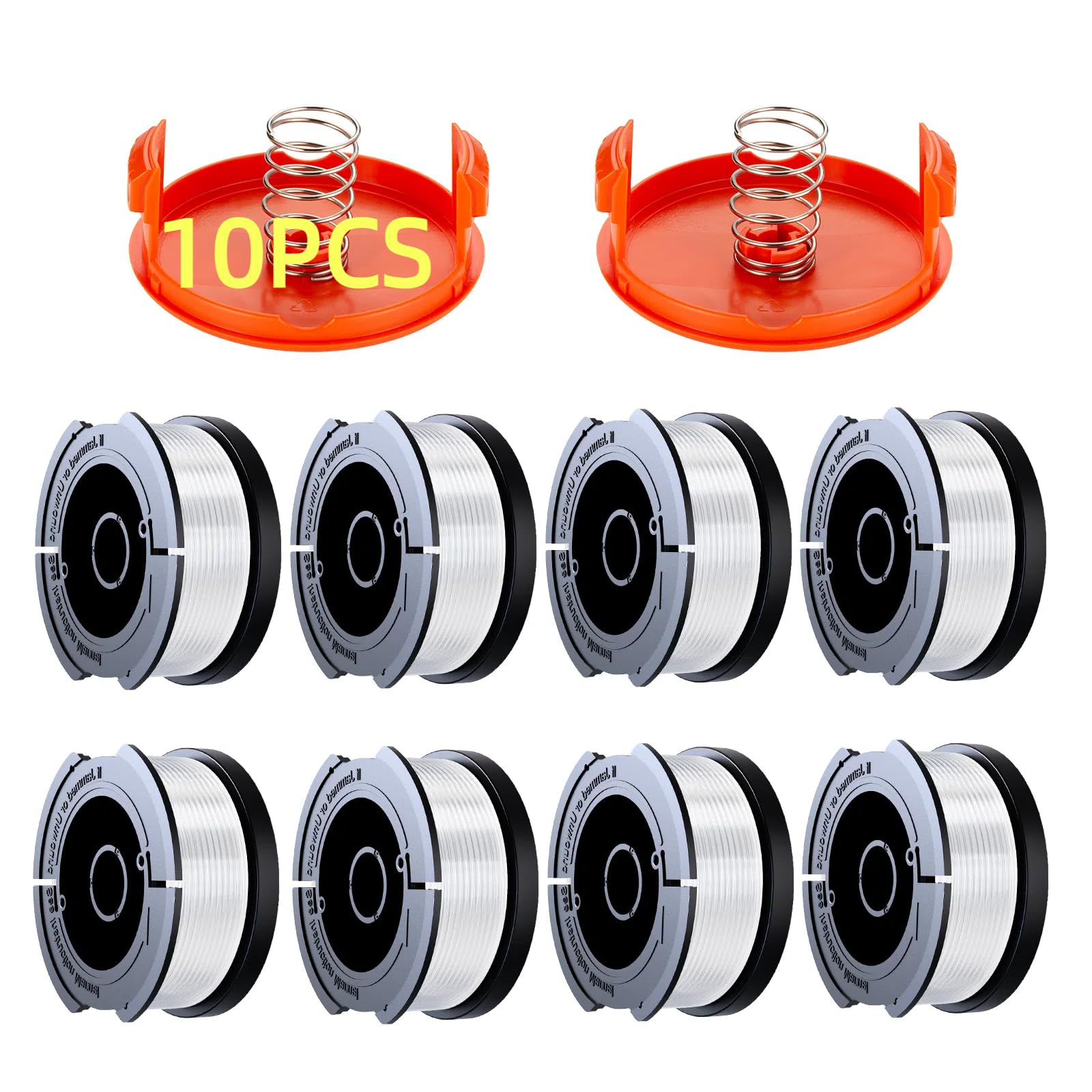 10 Pack Weed Eater String Compatible with Black+Decker, AF-100 0.065" Weed Wacker String Refill 240ft Automatic Feed String Trimmer Replacement Spool Line for Black&Decker(8 Spool+2 Cap+2 Spring)