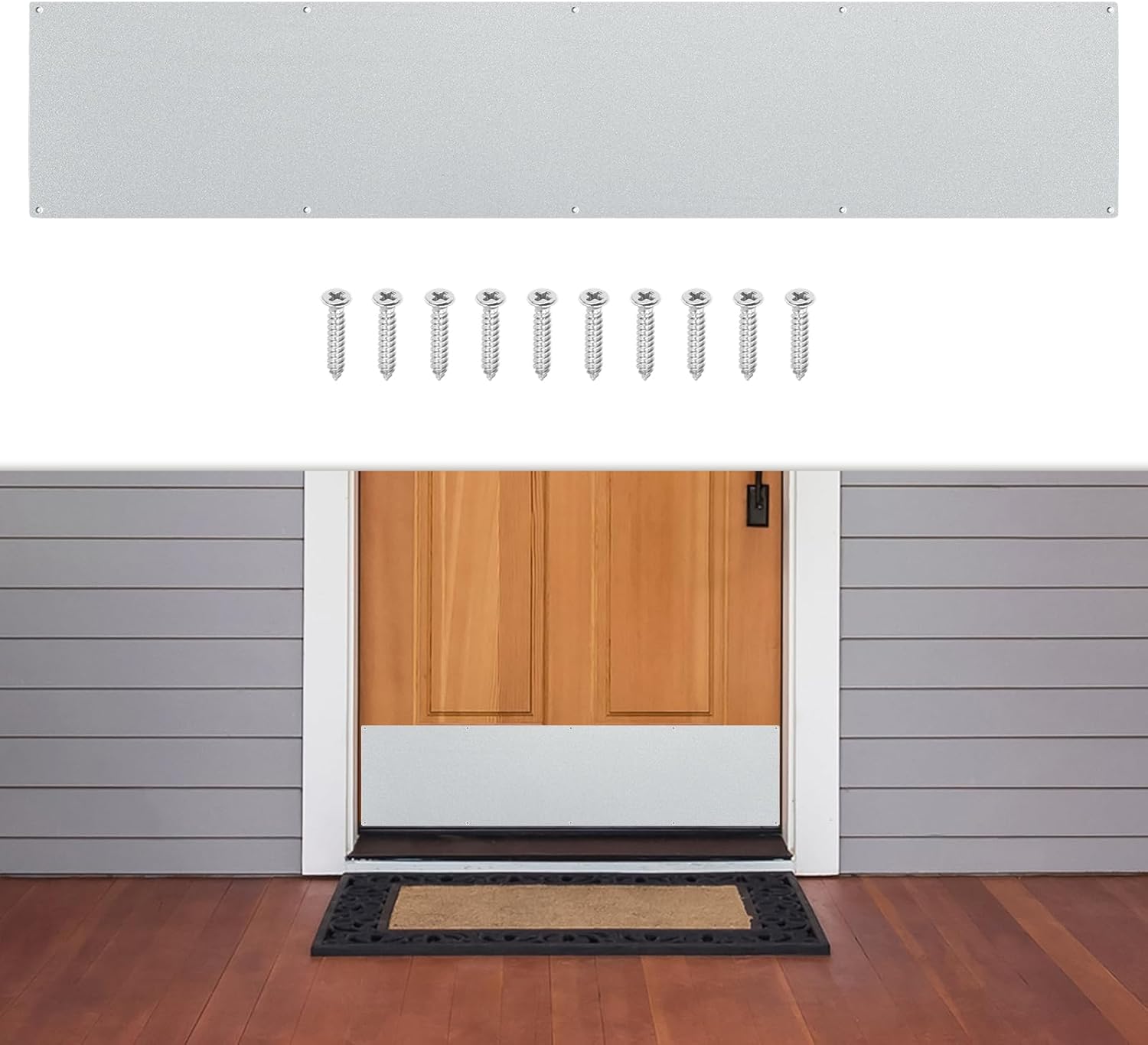 1 Pcs Door Kick Plates - 6 x 30 Inches Kick Plates for Exterior Interior Doors Protection Decor, 1.5mm (1/16 Inch) Thickness Rectangular Aluminum Door Push Plate (Glittered Silver)